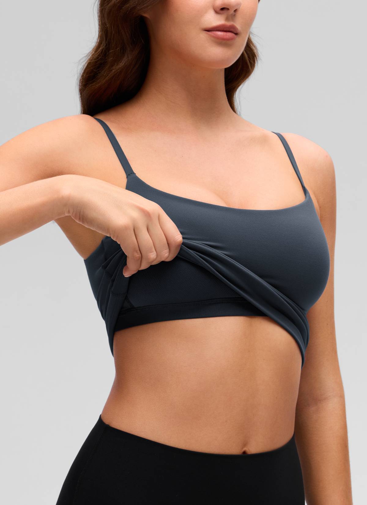CRZ YOGA Women's Butterluxe Yoga U Back Waist Length Built in Bra Tank True Navy