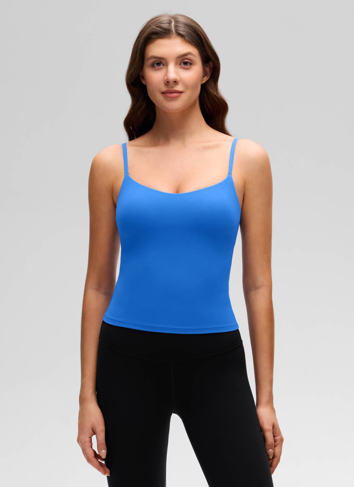 CRZ YOGA Women's Butterluxe Yoga U Back Waist Length Built in Bra Tank Sparkle Blue