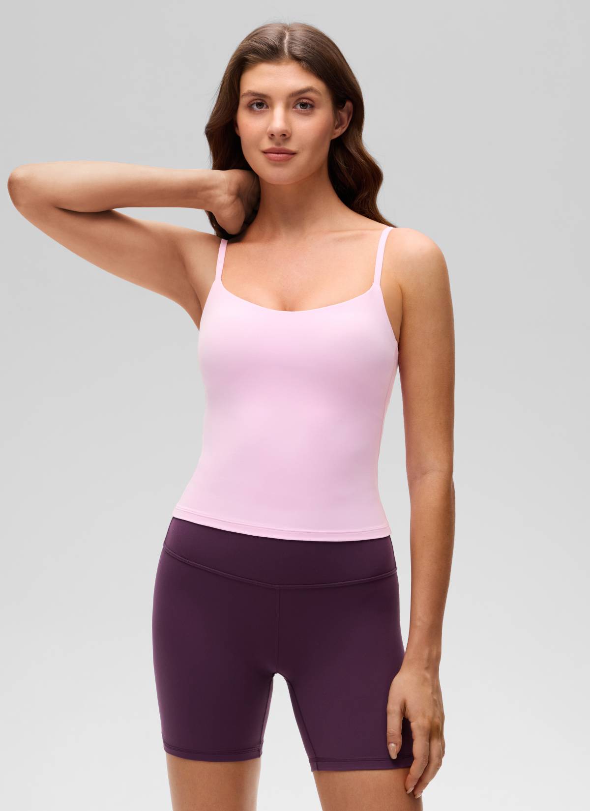 CRZ YOGA Women's Butterluxe Yoga U Back Waist Length Built in Bra Tank Vita Pink