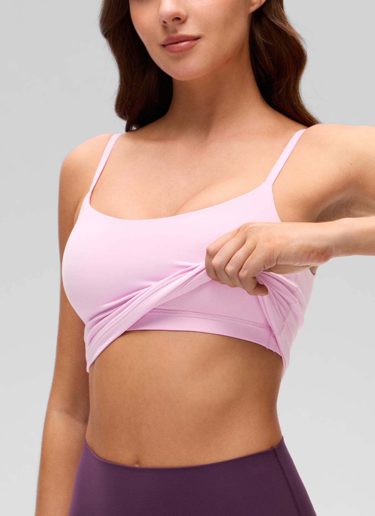 CRZ YOGA Women's Butterluxe Yoga U Back Waist Length Built in Bra Tank Vita Pink