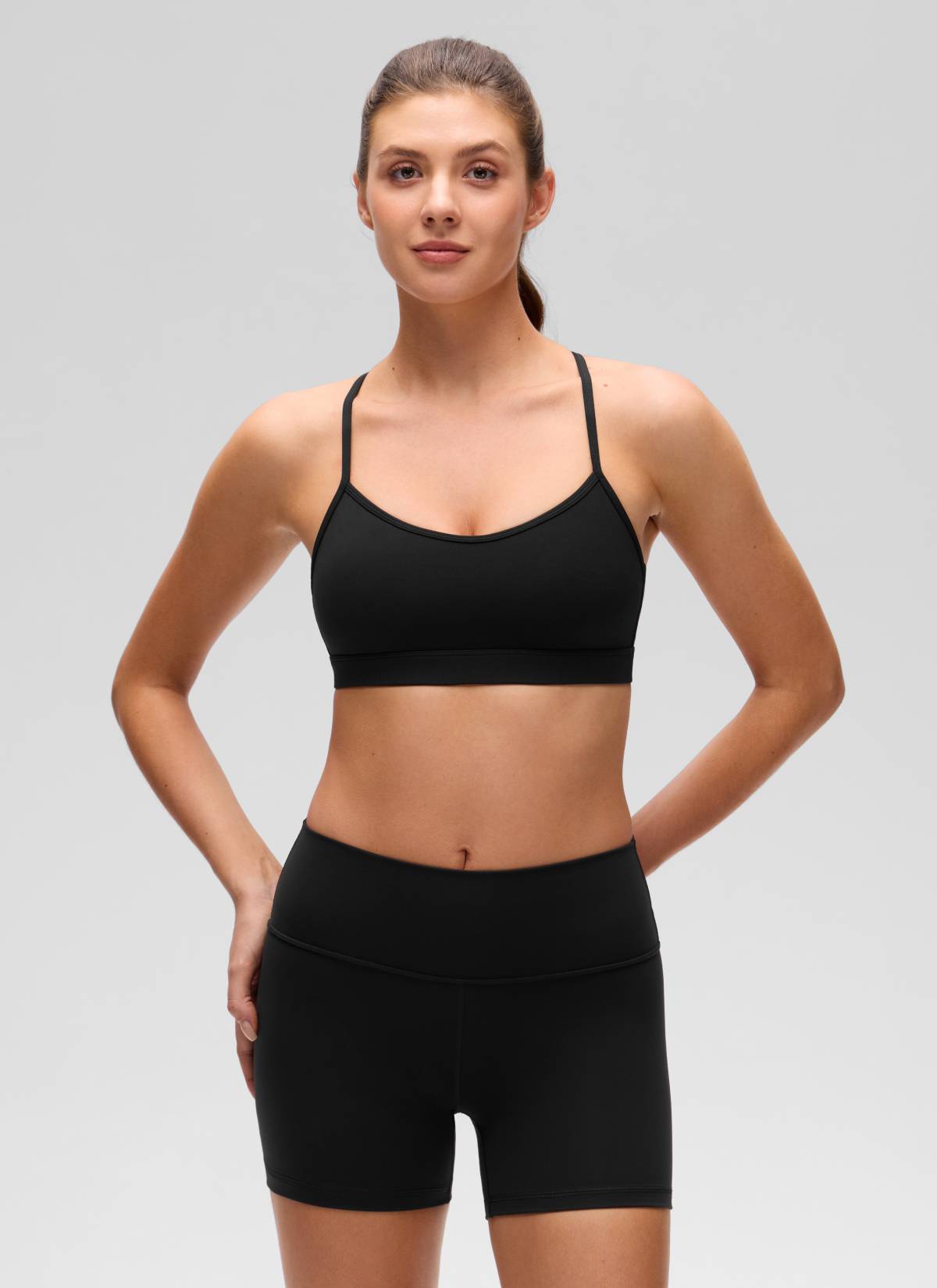 CRZ YOGA Women's Butterluxe Yoga Scoop Neck Cross Back Sports Bra Black