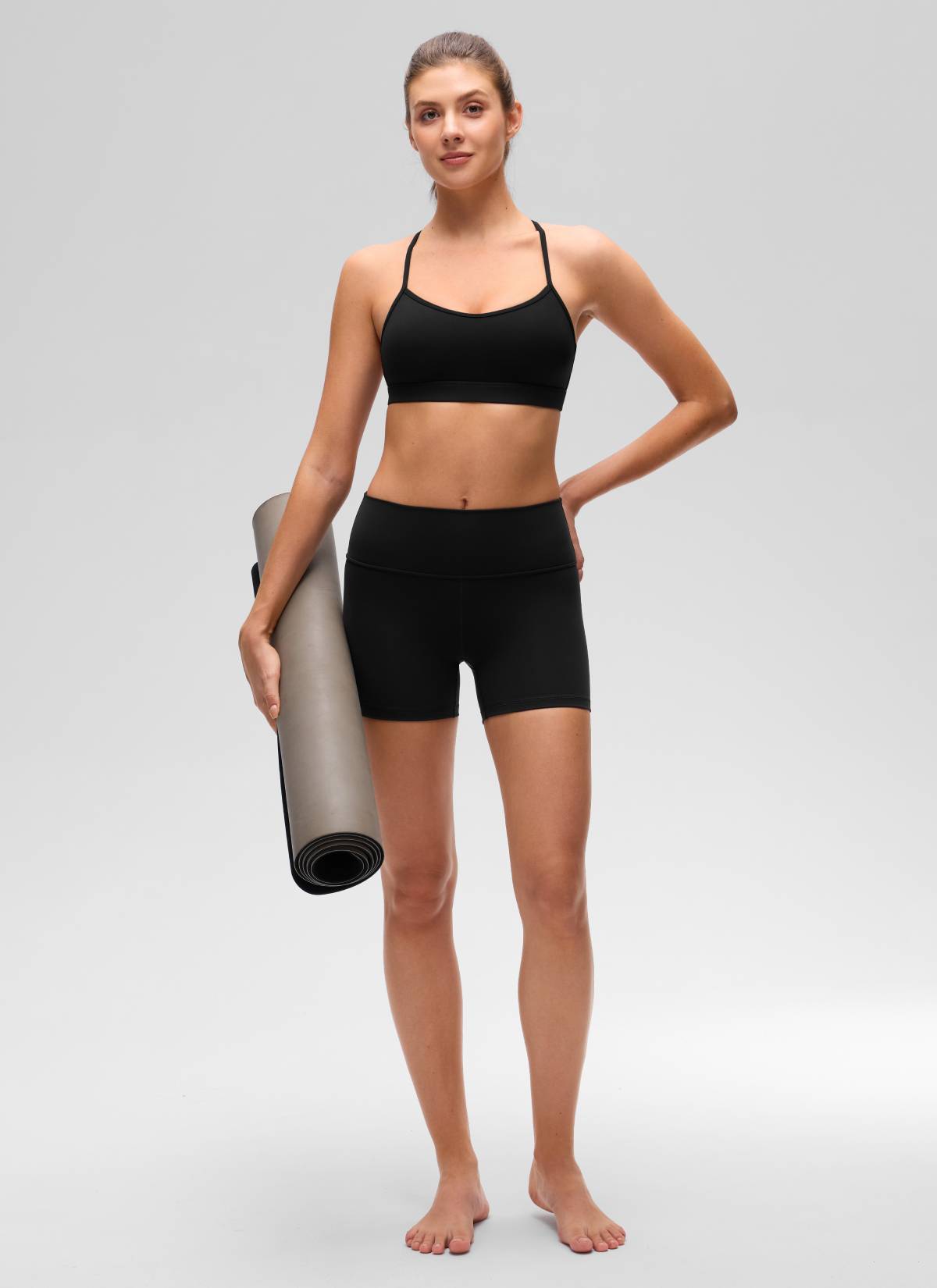 CRZ YOGA Women's Butterluxe Yoga Scoop Neck Cross Back Sports Bra Black