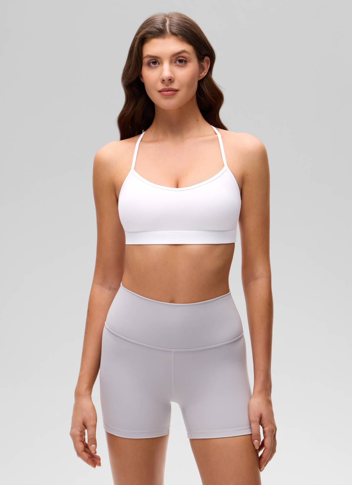 CRZ YOGA Women's Butterluxe Yoga Scoop Neck Cross Back Sports Bra White