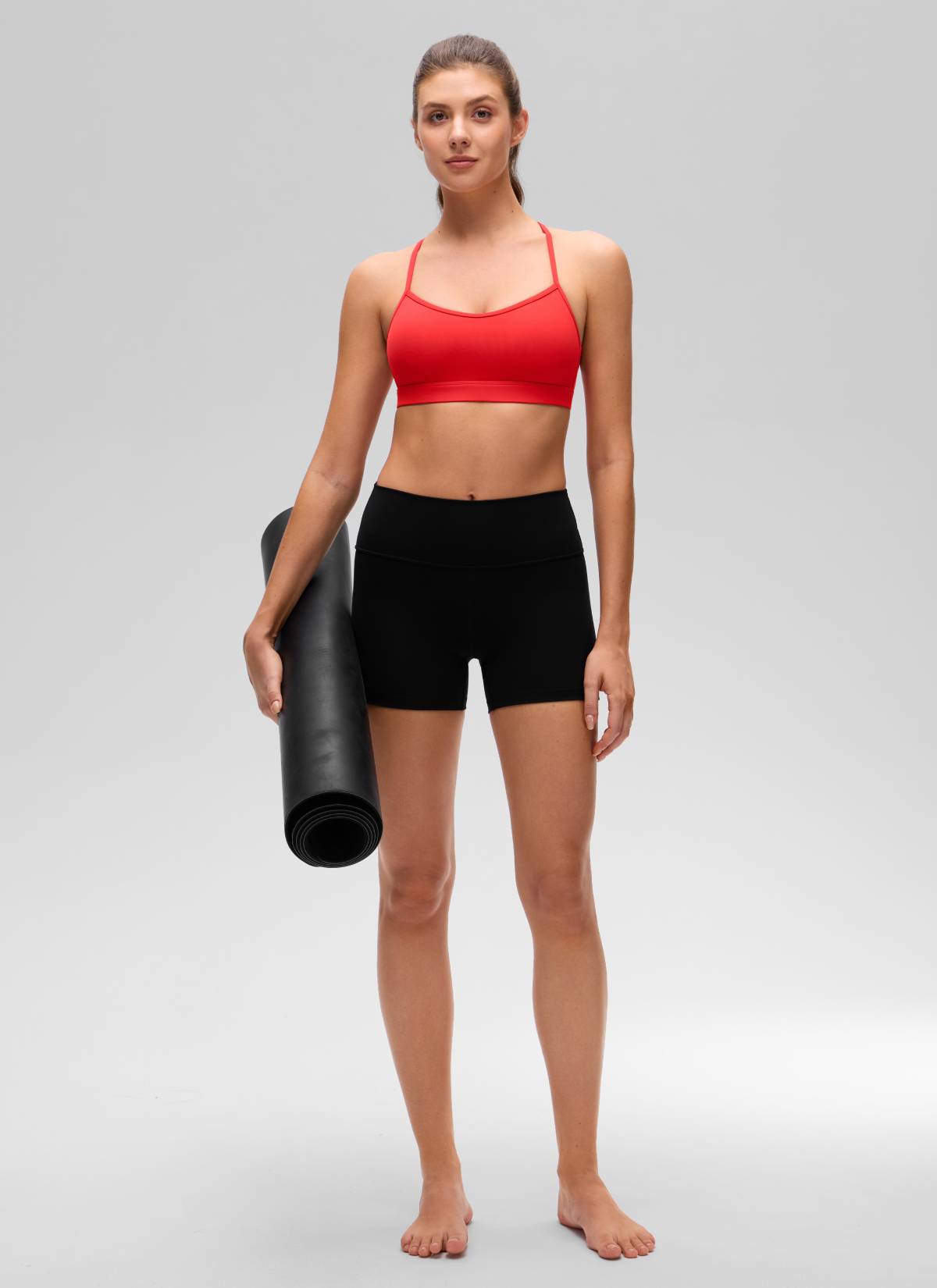 CRZ YOGA Women's Butterluxe Yoga Scoop Neck Cross Back Sports Bra Deep Red