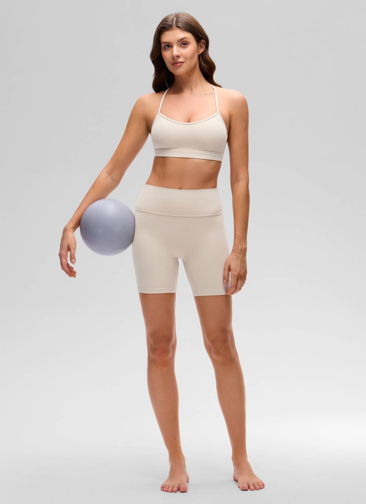 CRZ YOGA Women's Butterluxe Yoga Scoop Neck Cross Back Sports Bra Mojave Tan