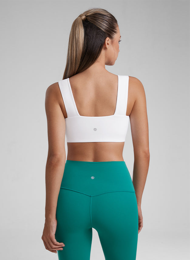 CRZ YOGA Butterluxe Womens Square Neck Open Back Wide straps Sports Bras White