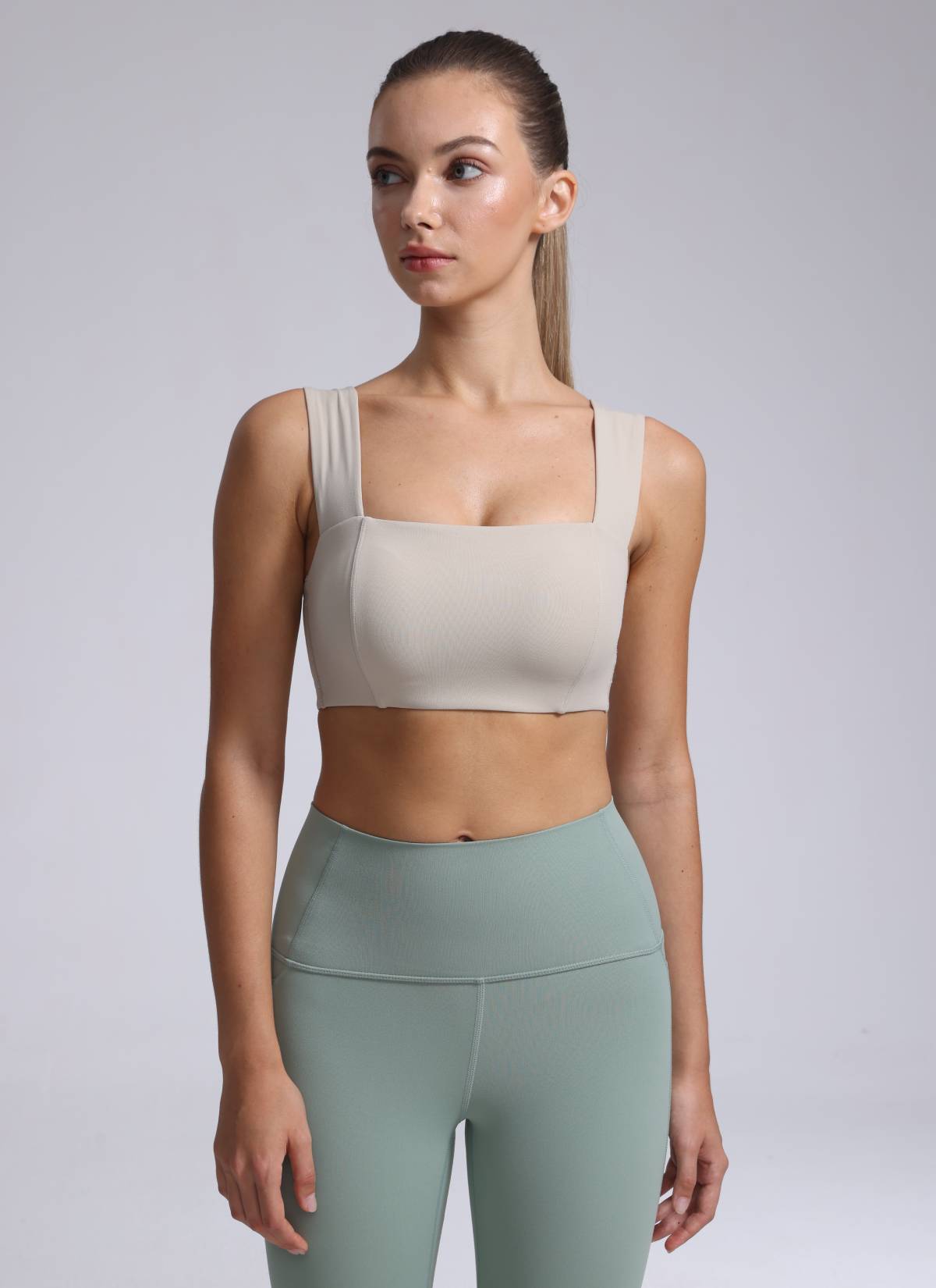 CRZ YOGA Butterluxe Womens Square Neck Open Back Wide straps Sports Bras Mojave Tan