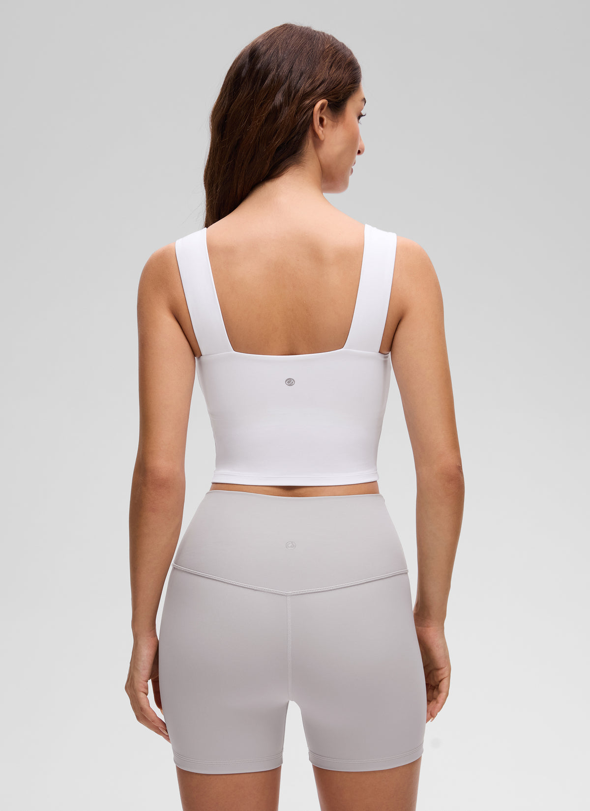 CRZ YOGA Women's Butterluxe Square Neck Crop Built in Bra Tank White @model_info:Inga