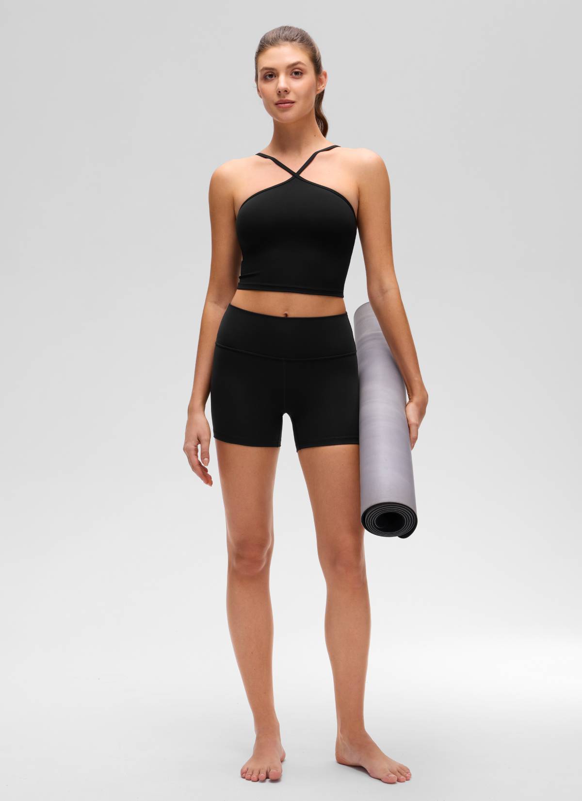 CRZ YOGA Women's Butterluxe Yoga Cross Halter Crop Built in Bra Tank Black