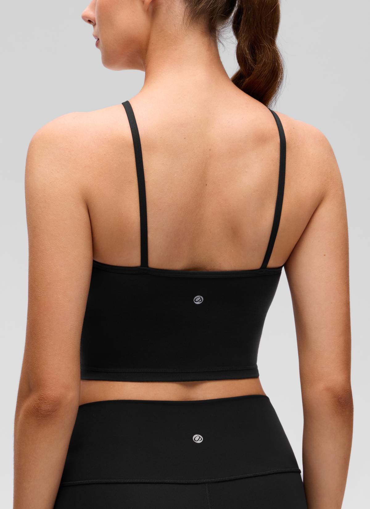CRZ YOGA Women's Butterluxe Yoga Cross Halter Crop Built in Bra Tank Black @model_info:Gelya