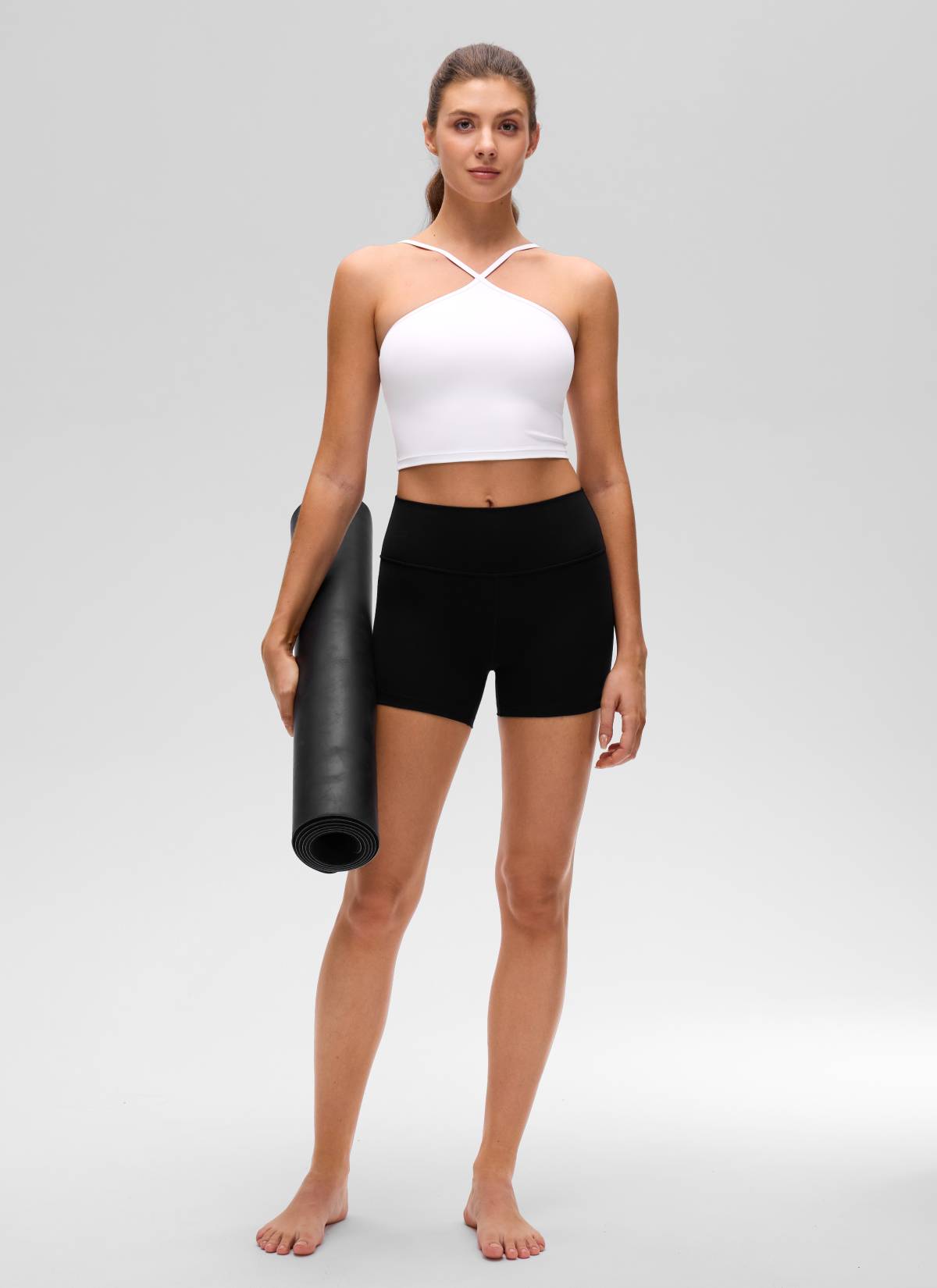 CRZ YOGA Women's Butterluxe Yoga Cross Halter Crop Built in Bra Tank White