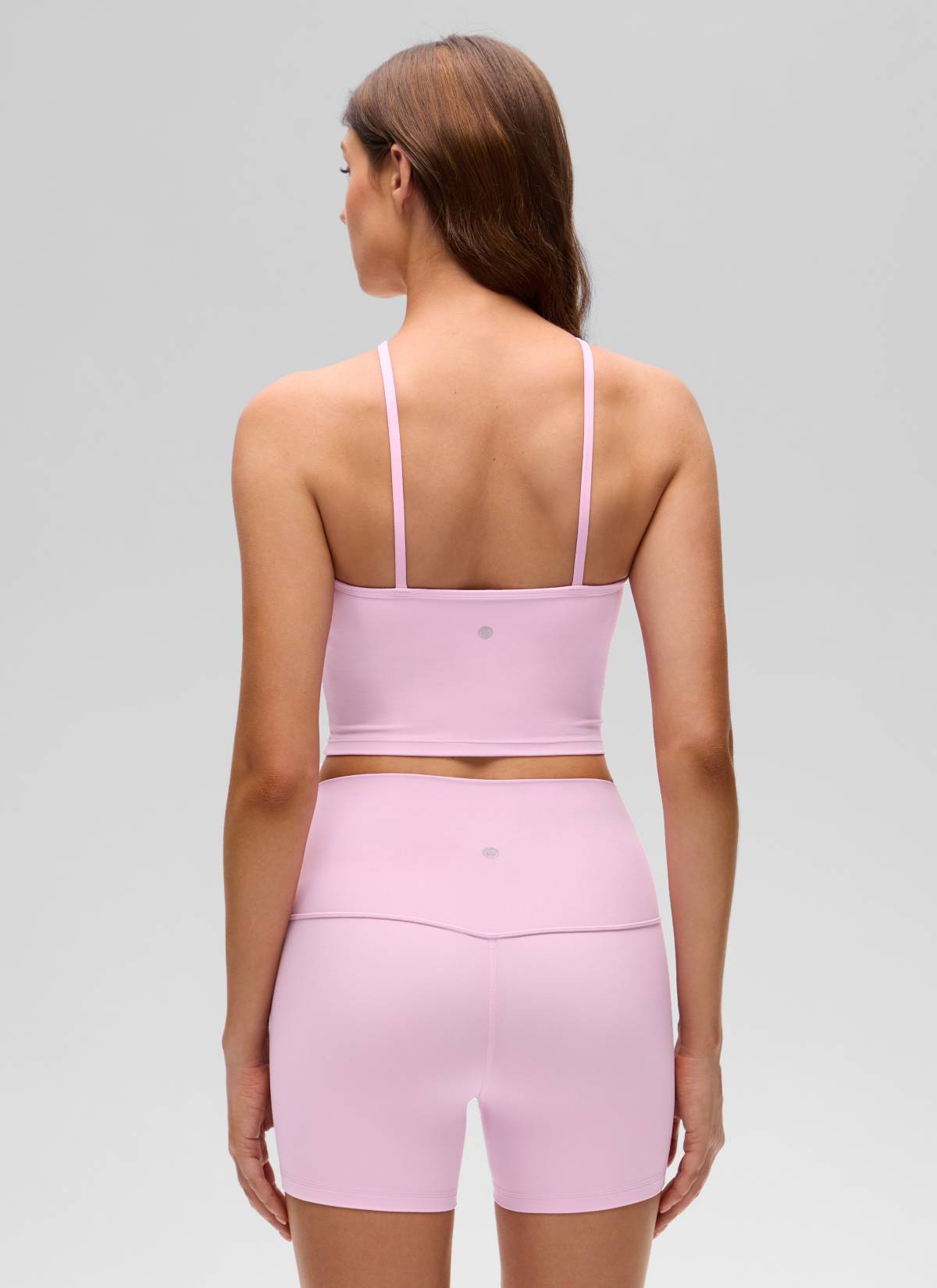 CRZ YOGA Women's Butterluxe Yoga Cross Halter Crop Built in Bra Tank Vita Pink