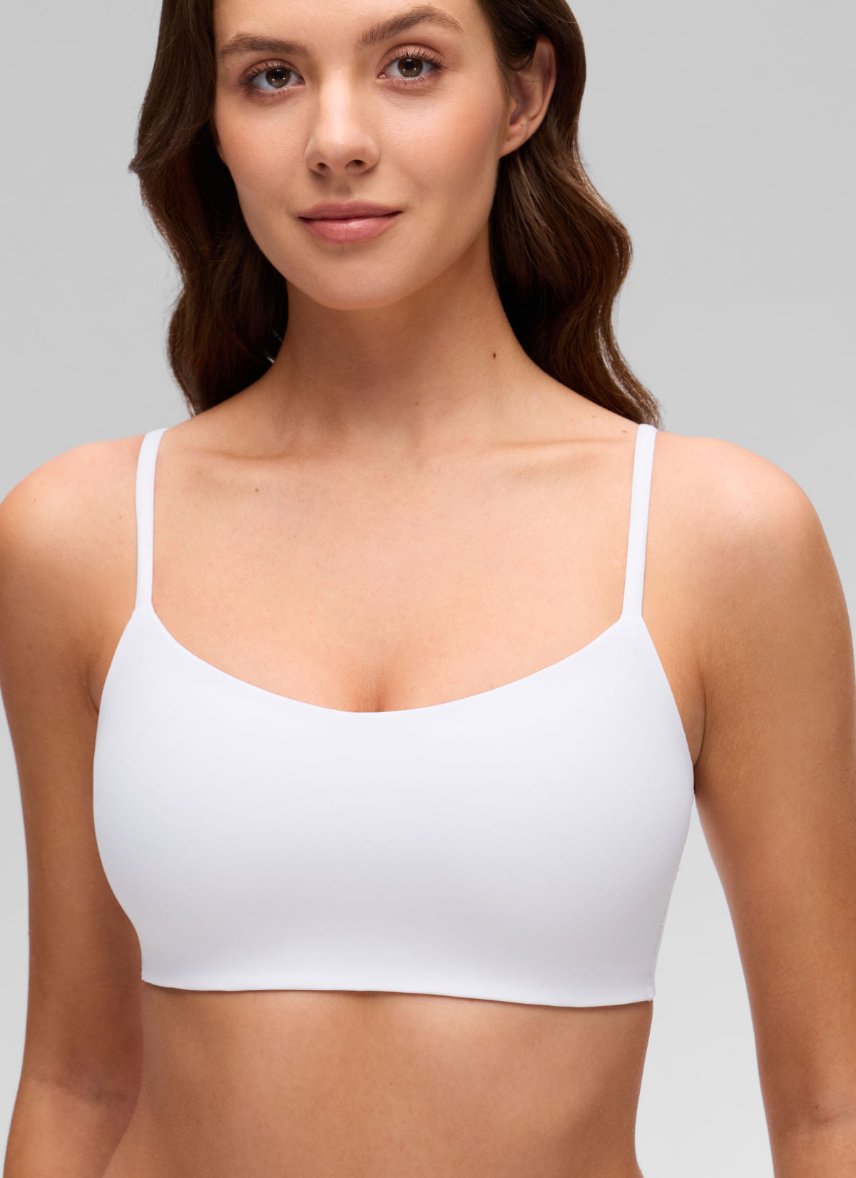 CRZ YOGA Women's Softhold Casual V Neck Mold Spaghetti Strap Bralette Snow White