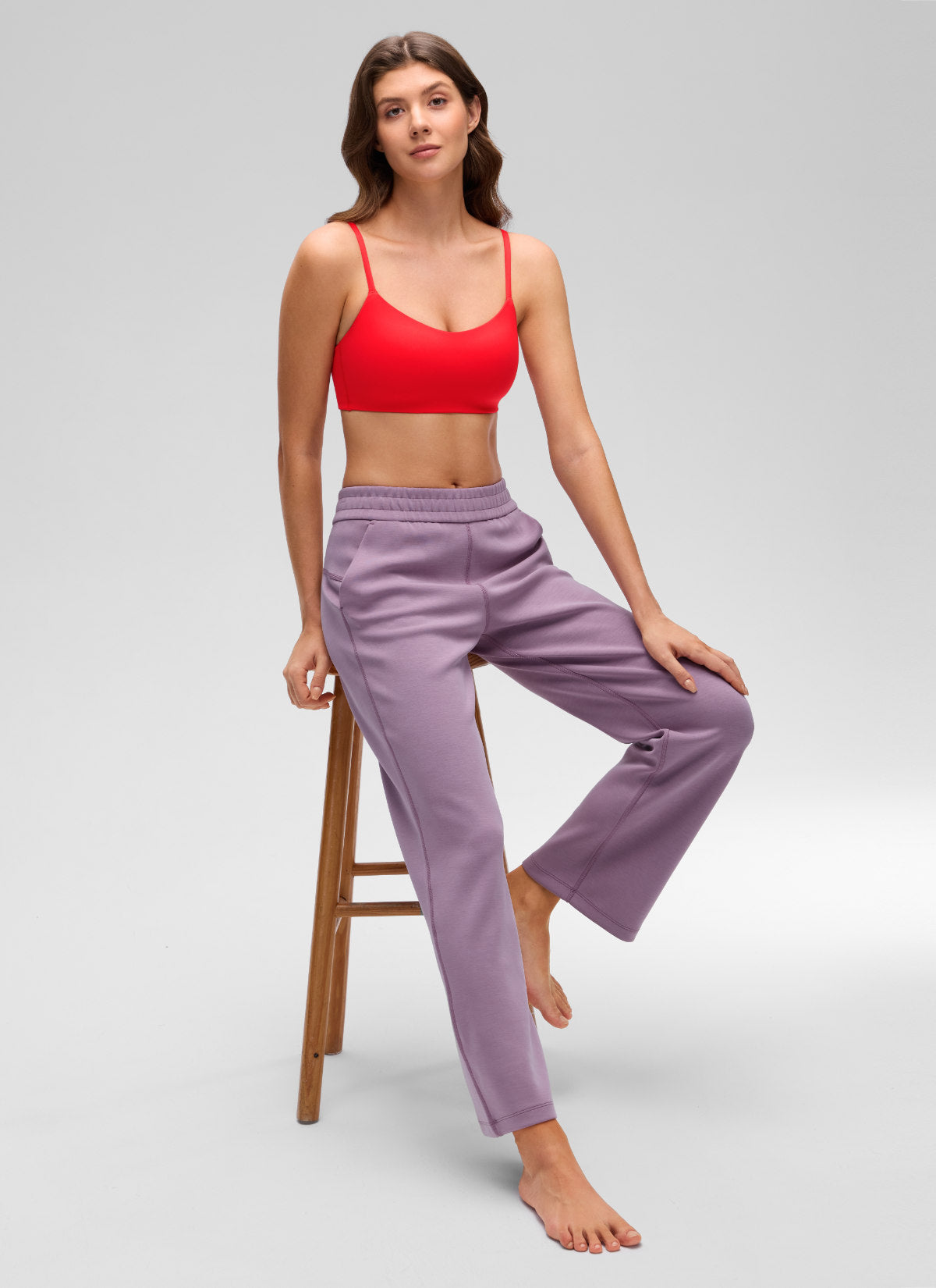 CRZ YOGA Women's Softhold Casual V Neck Mold Spaghetti Strap Bralette Deep Red