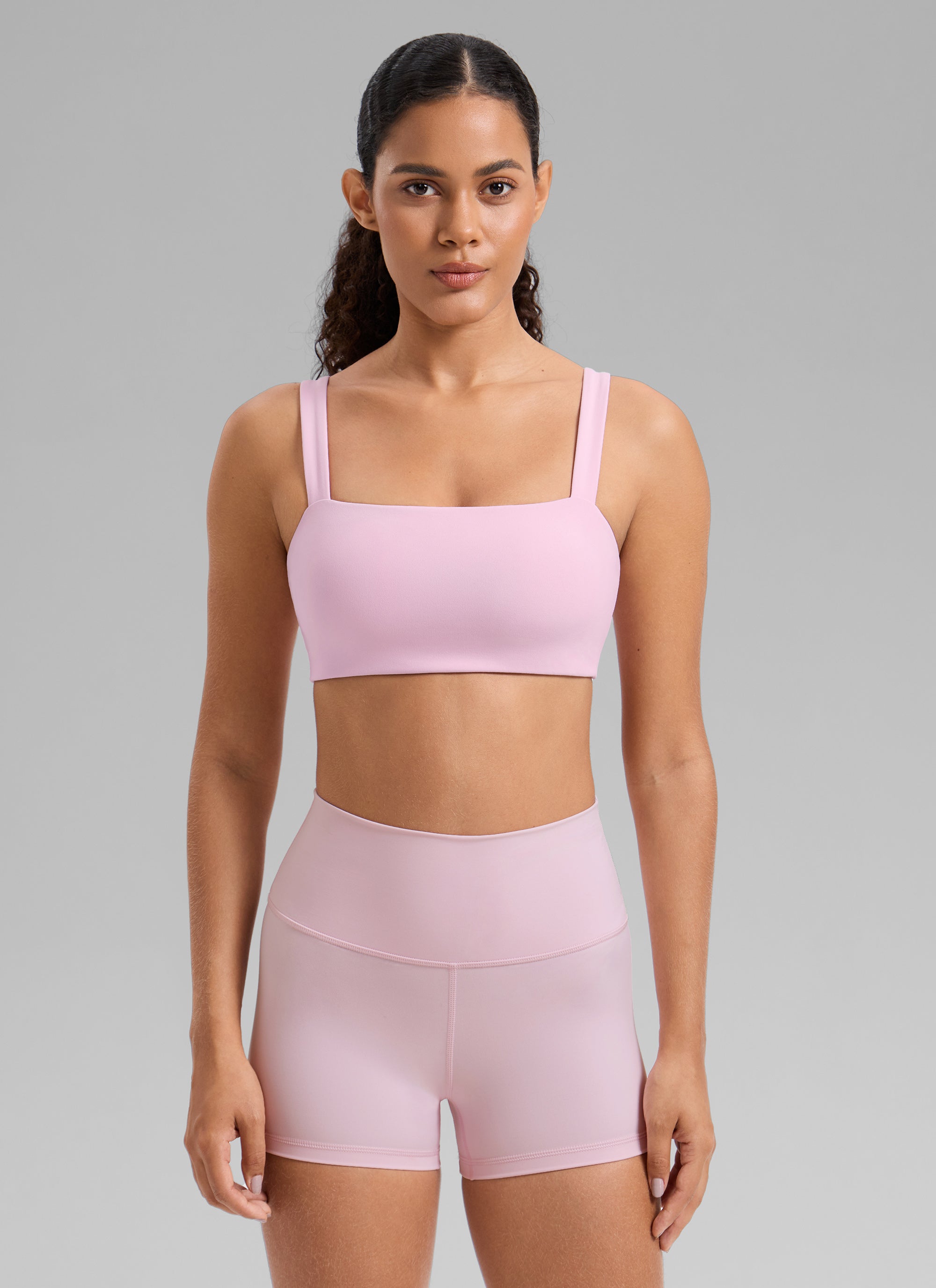 CRZ YOGA Women's Butterlift Workout Square Neck Built in Sports Bra Milk Pink @model_info:Gabi