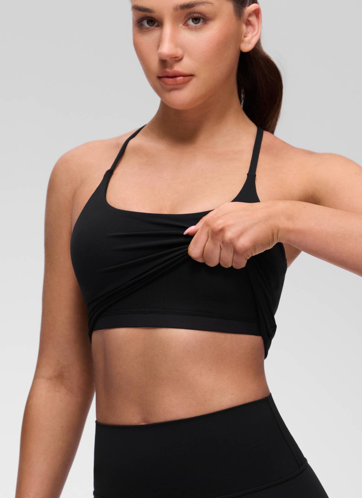 CRZ YOGA Women's Butterluxe U Neck Twist Cross Back Built in Bra Tank Black @model_info:Brooklyn