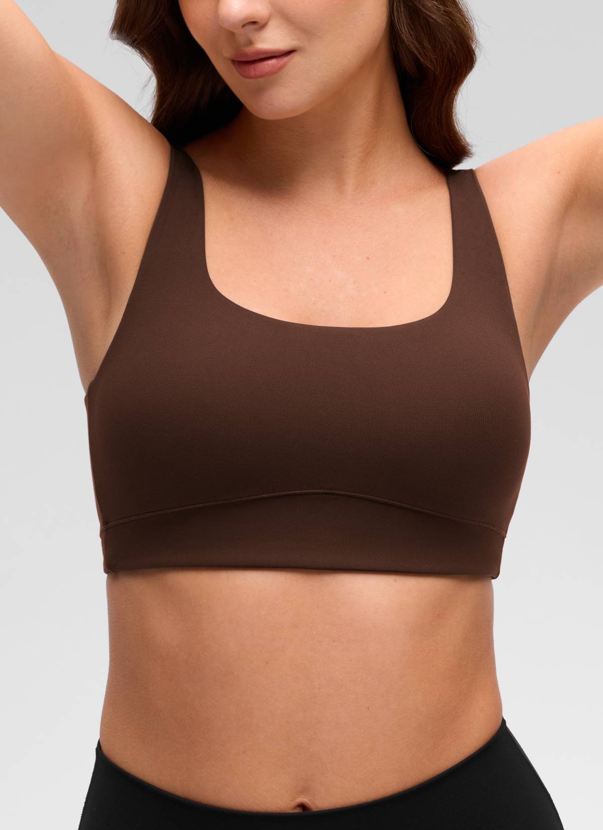 CRZ YOGA Women's Butterluxe Yoga U Back Sports Bra Light Support Lava Brown @model_info:Gelya