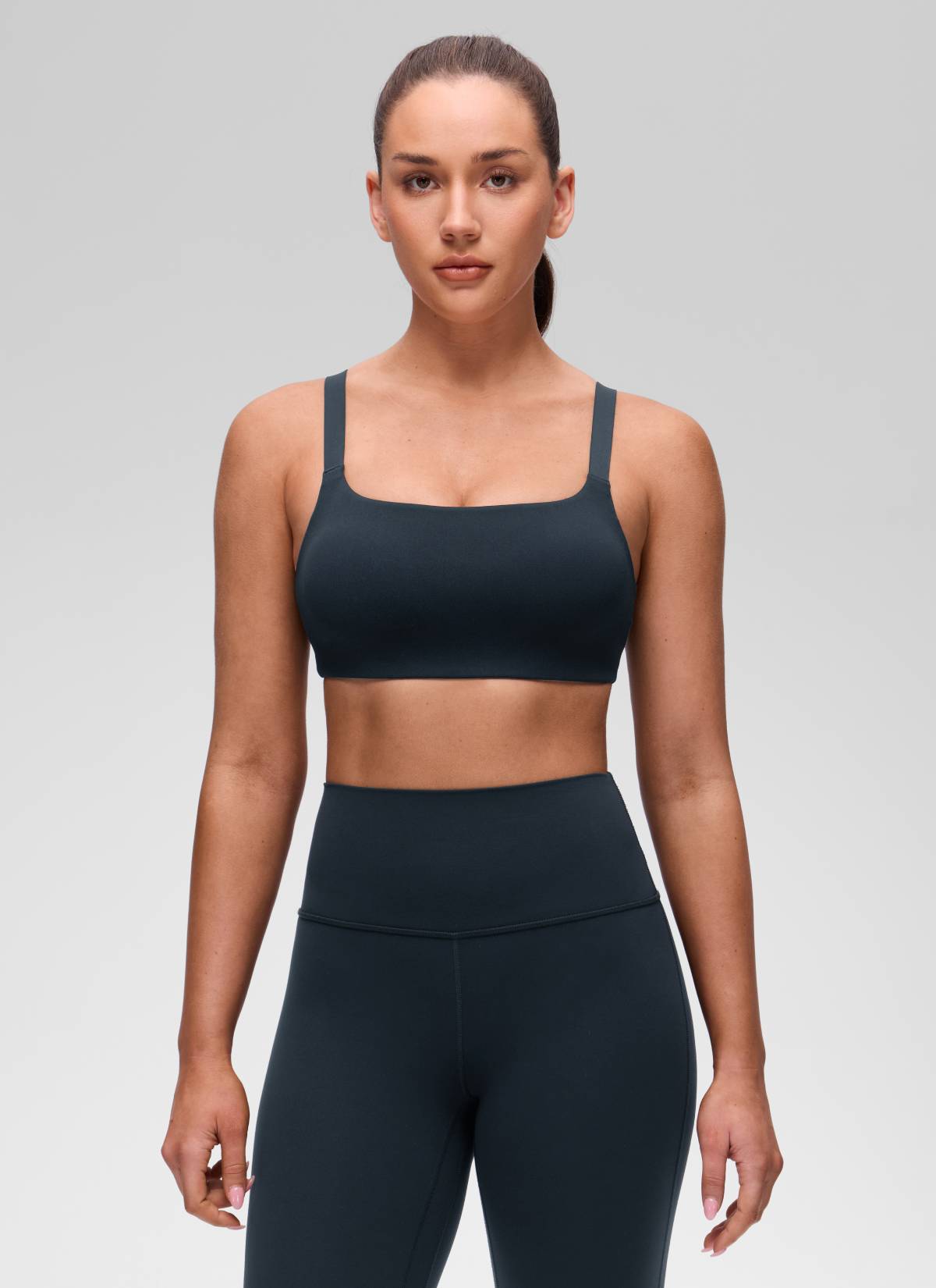 CRZ YOGA Women's Butterluxe Yoga U Neck Square Back Sports Bra True Navy @model_info:Brooklym