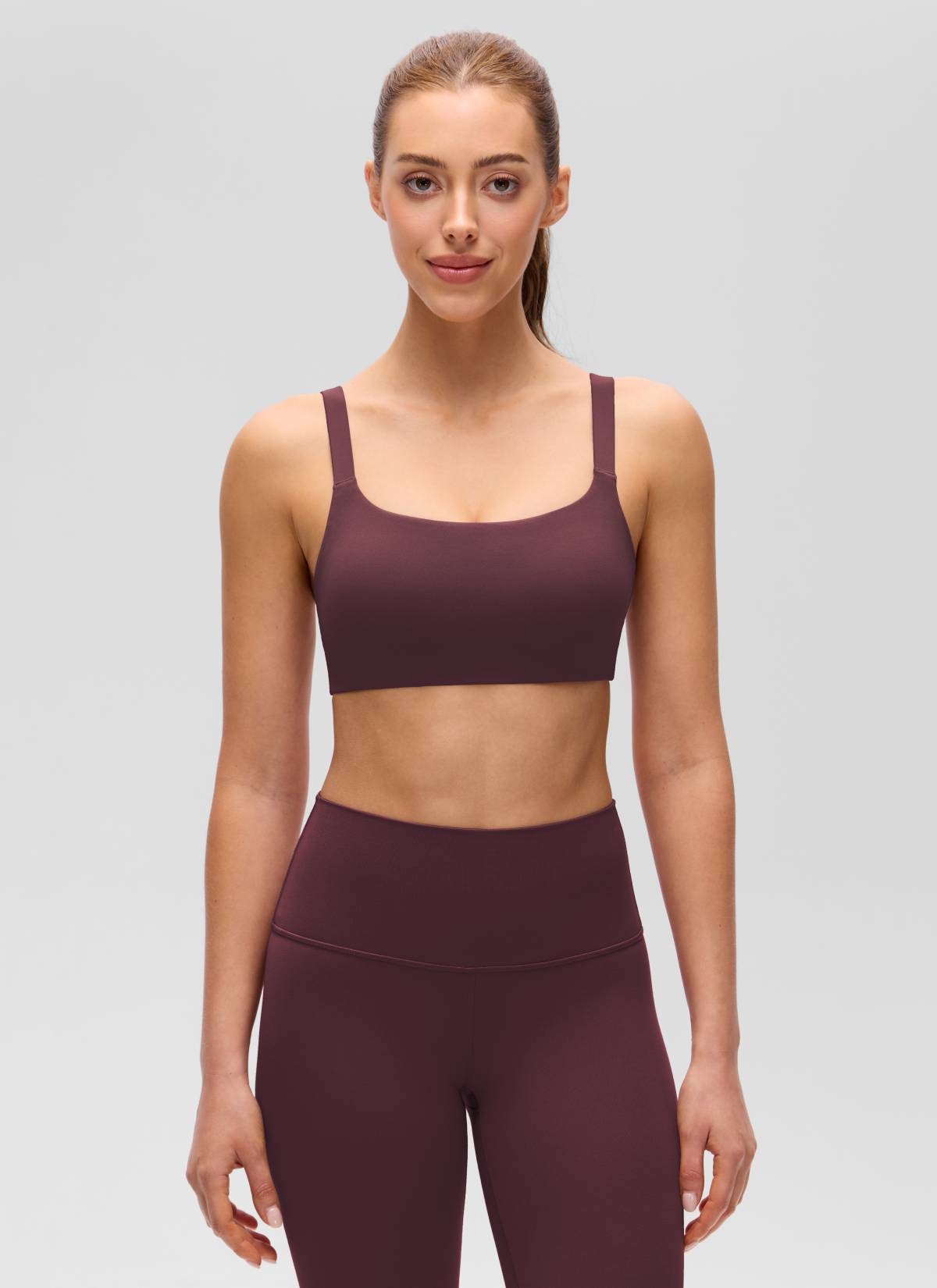 CRZ YOGA Women's Butterluxe Yoga U Neck Square Back Sports Bra Ripe Plum @model_info:Lary