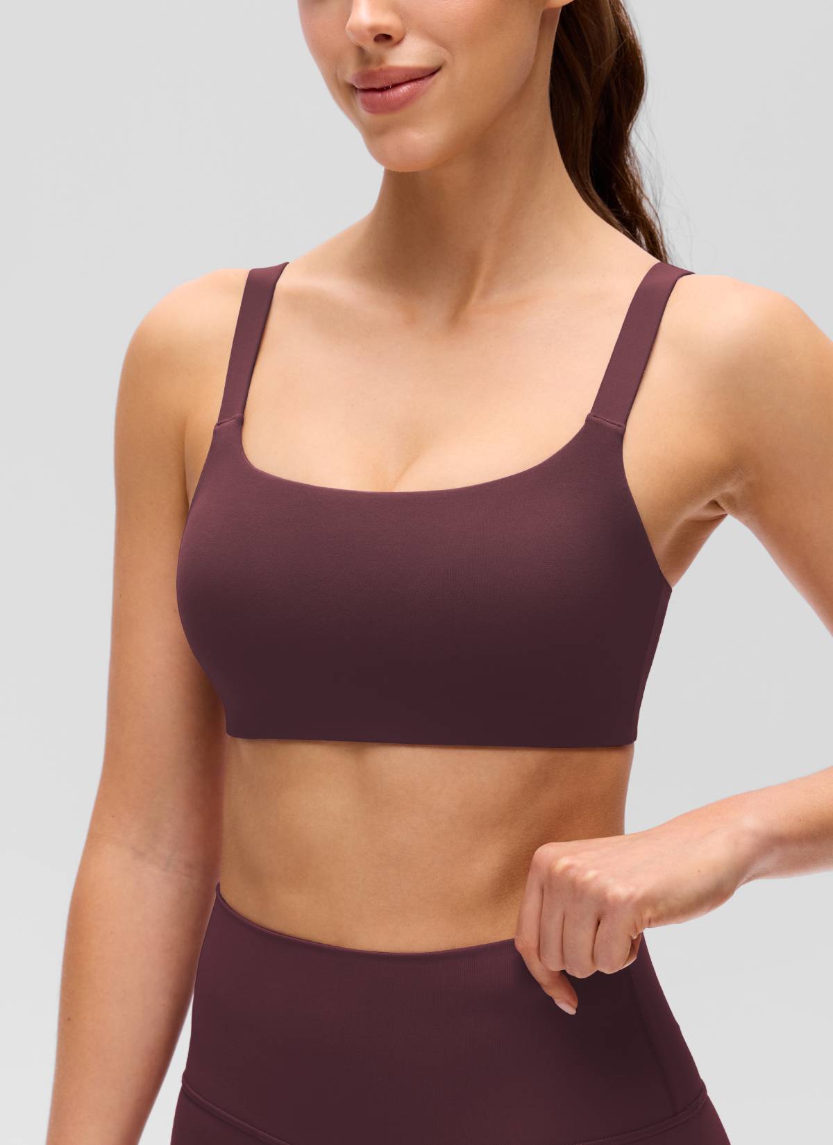 CRZ YOGA Women's Butterluxe Yoga U Neck Square Back Sports Bra Ripe Plum @model_info:Lary