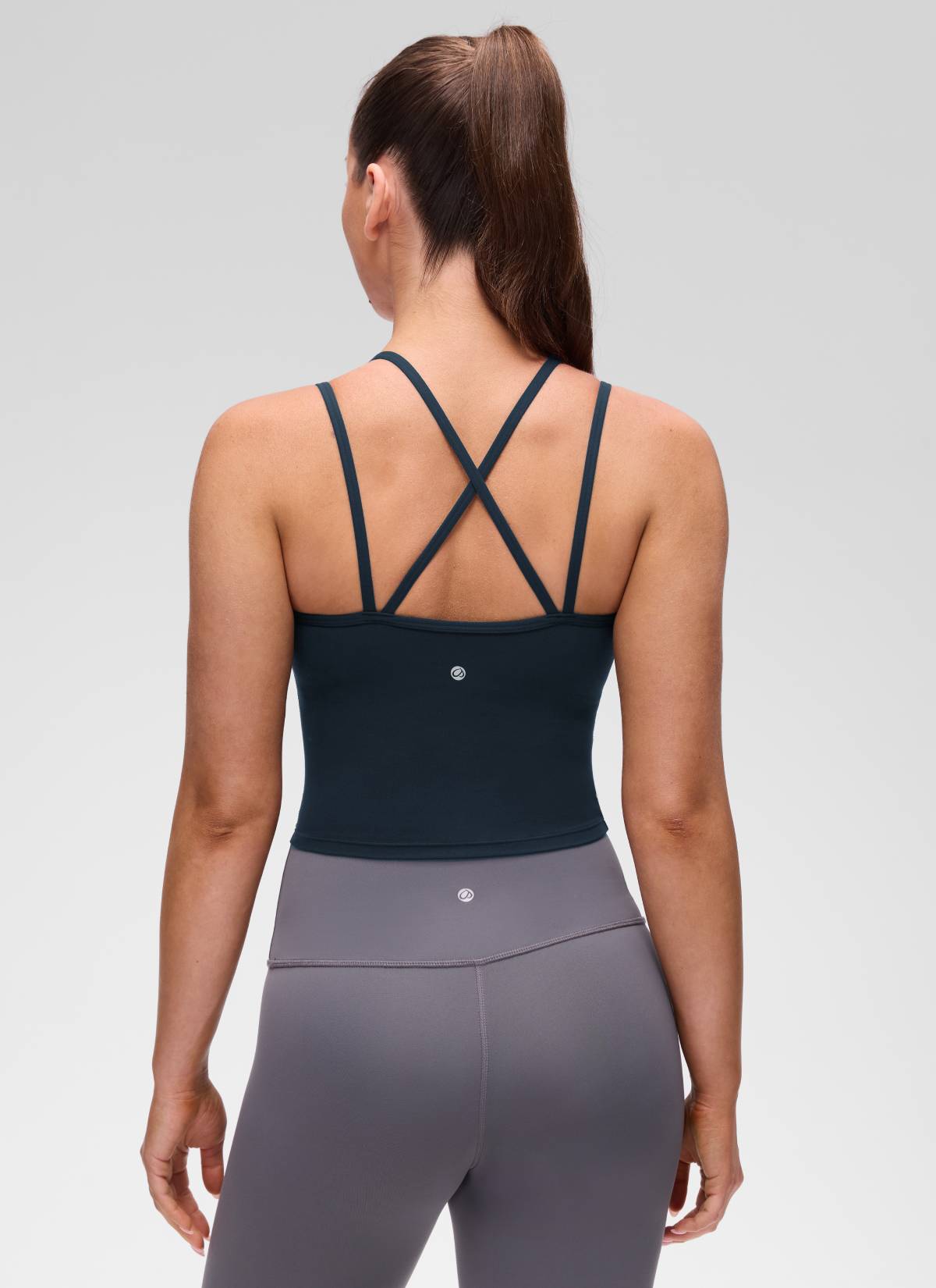 CRZ YOGA Women's Butterluxe Yoga V Neck Cross Back Built in Bra Tank True Navy @model_info:Brooklyn