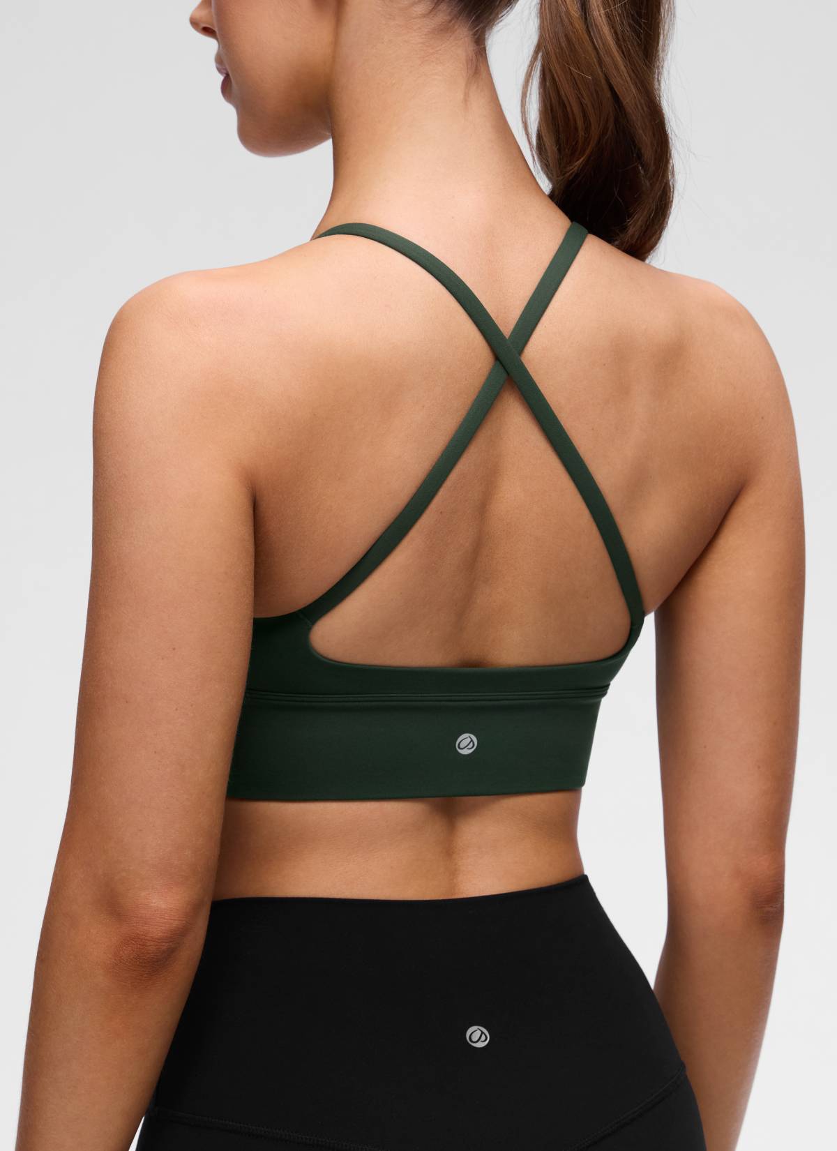 CRZ YOGA Women's Butterluxe Yoga V Neck Cross Back Longline Sports Bra Legend Green @model_info:Lary