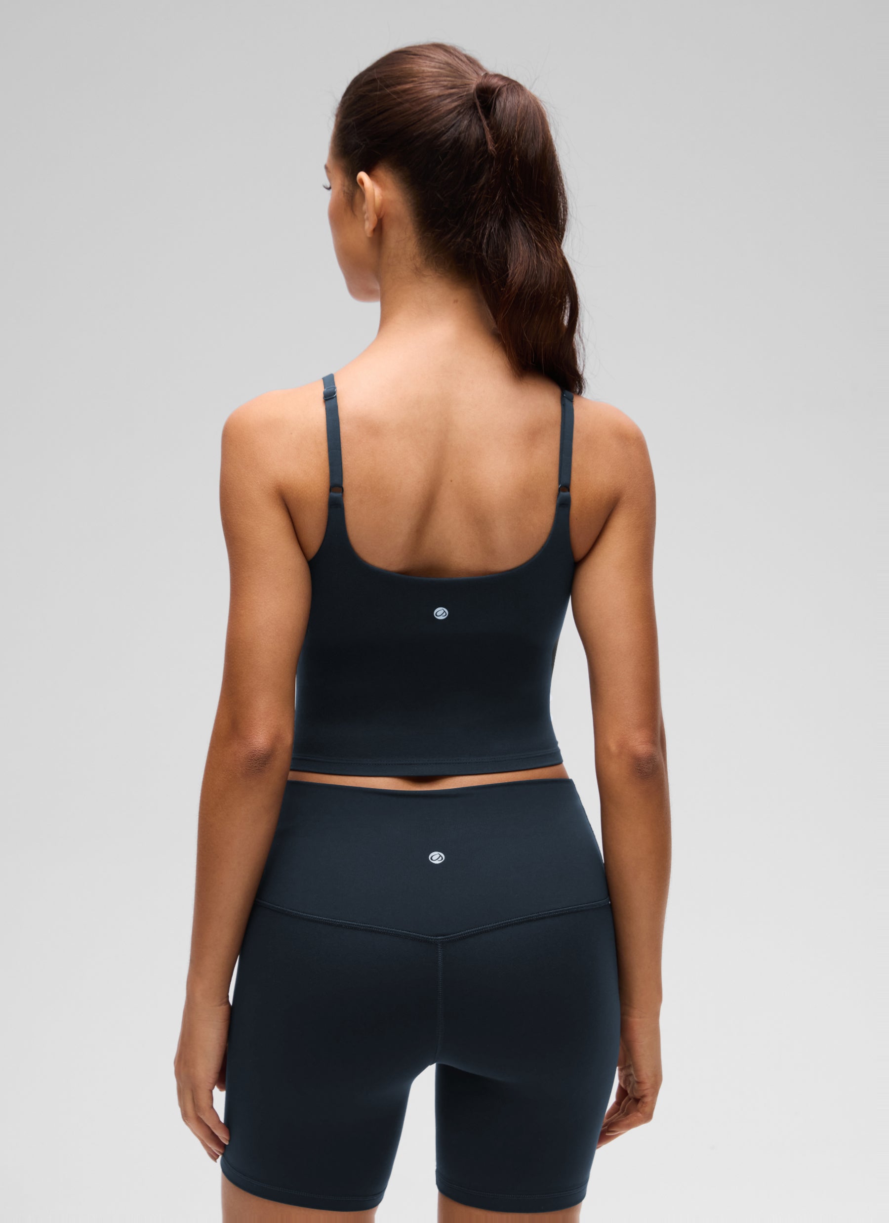 CRZ YOGA Women's Butterluxe Yoga Ruched V Neck U Back Crop Padded Tank True Navy