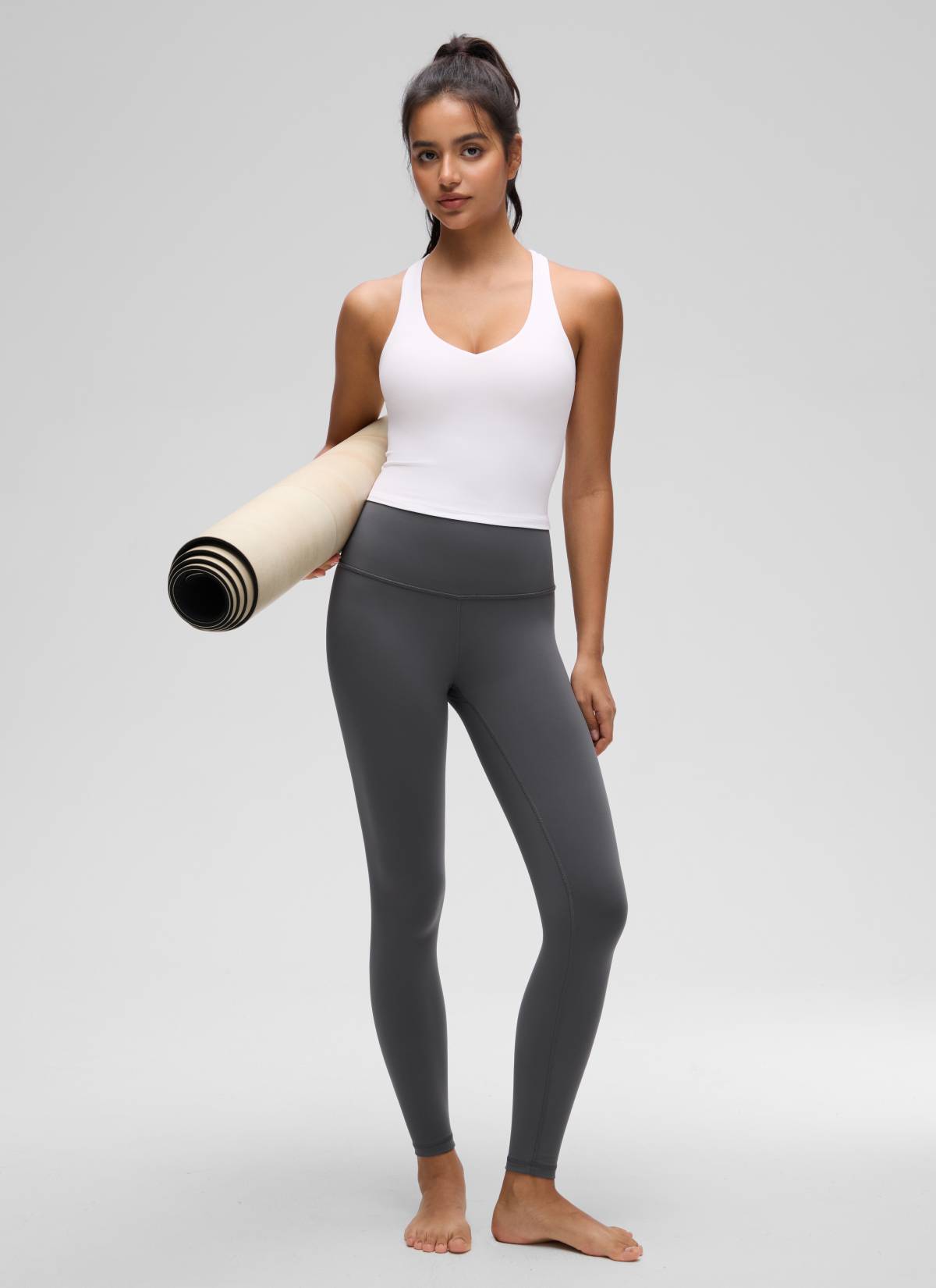 CRZ YOGA Women's Butterluxe Yoga V Neck RacerBack Built in Bra Tank White @model_info:Liss