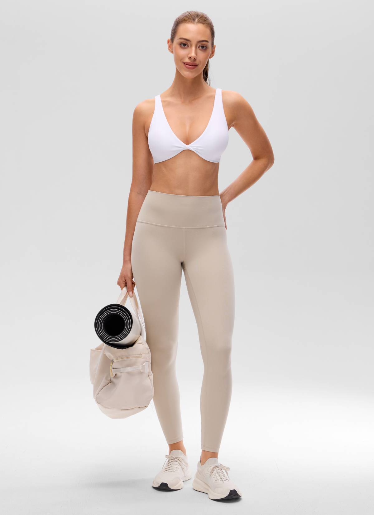 CRZ YOGA Women's Butterluxe Yoga Twist V Neck U Back Sports Bra White @model_info:Lary