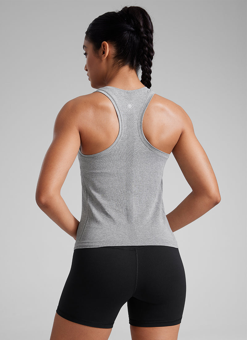 CRZ YOGA Women's Yoga Slim Fit Seamless Tank Crew Neck Racerback Slate Grey Marl @model_info:Amanda