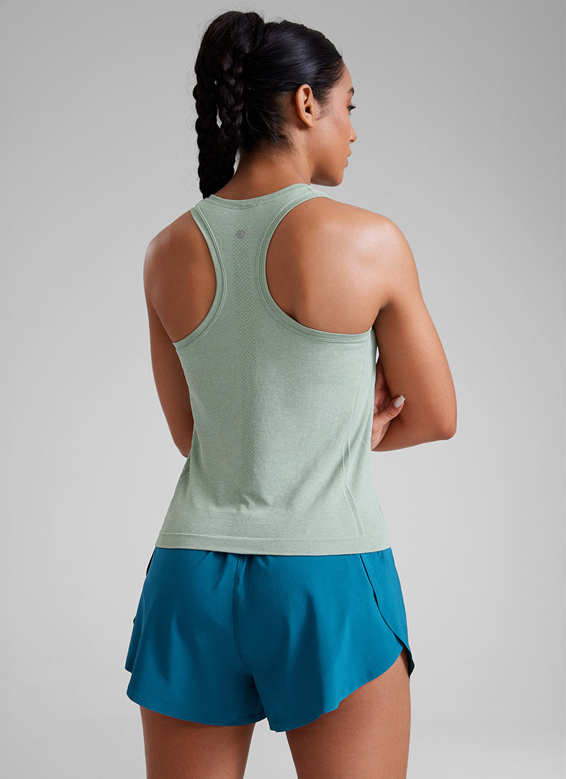 CRZ YOGA Women's Yoga Slim Fit Seamless Tank Crew Neck Racerback Green Palm Court @model_info:Amanda