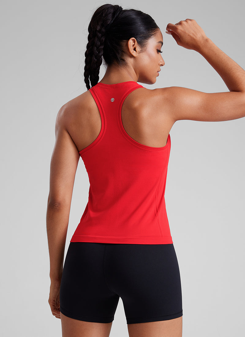 CRZ YOGA Women's Yoga Slim Fit Seamless Tank Crew Neck Racerback Deep Red