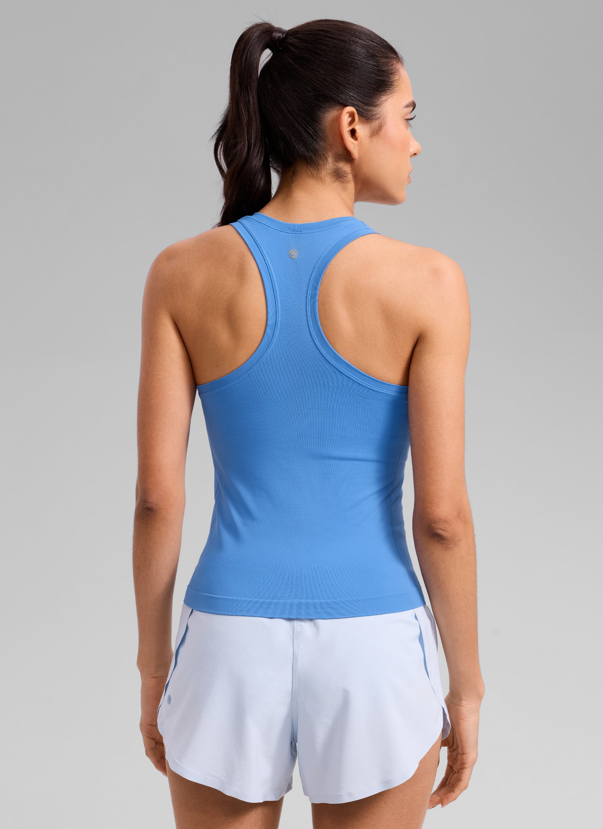 CRZ YOGA Women's Yoga Slim Fit Seamless Tank Crew Neck Racerback Party Blue