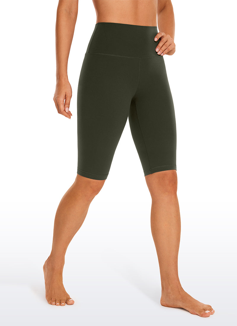 CRZ YOGA Women's Yoga High Rise Butterluxe Long Biker Shorts 10'' Olive Green
