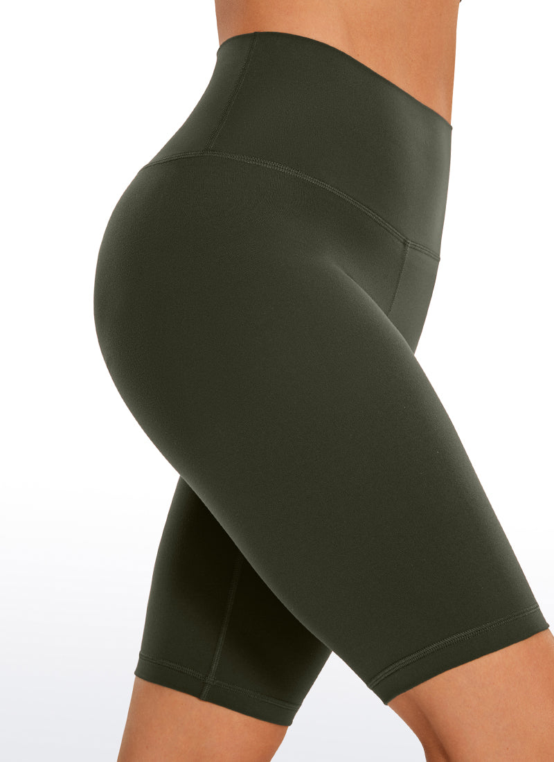 CRZ YOGA Women's Yoga High Rise Butterluxe Long Biker Shorts 10'' Olive Green
