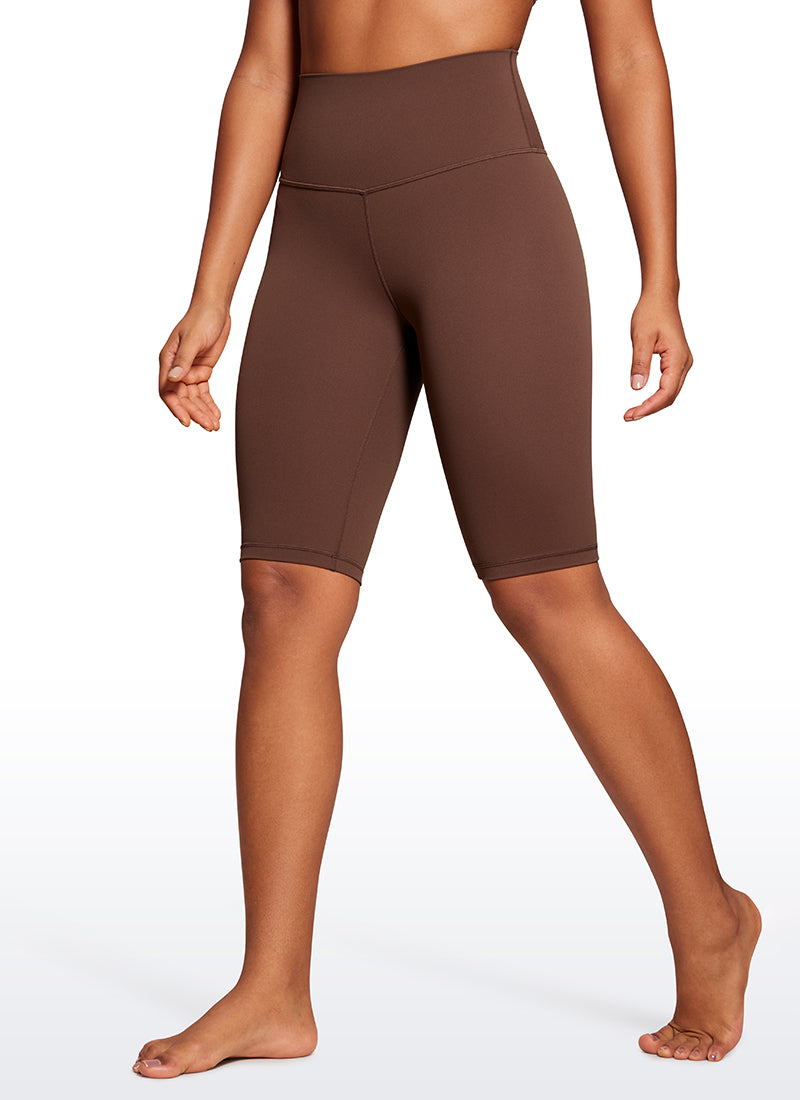 CRZ YOGA Women's Yoga High Rise Butterluxe Long Biker Shorts 10'' Coffee Brown