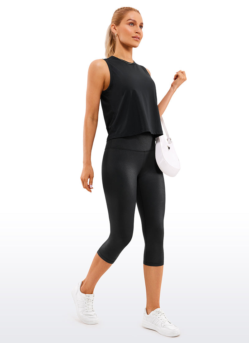 CRZ YOGA Women's Yoga Lounge High Rise Butterluxe Yoga Leggings 19'' Black Classic Leather