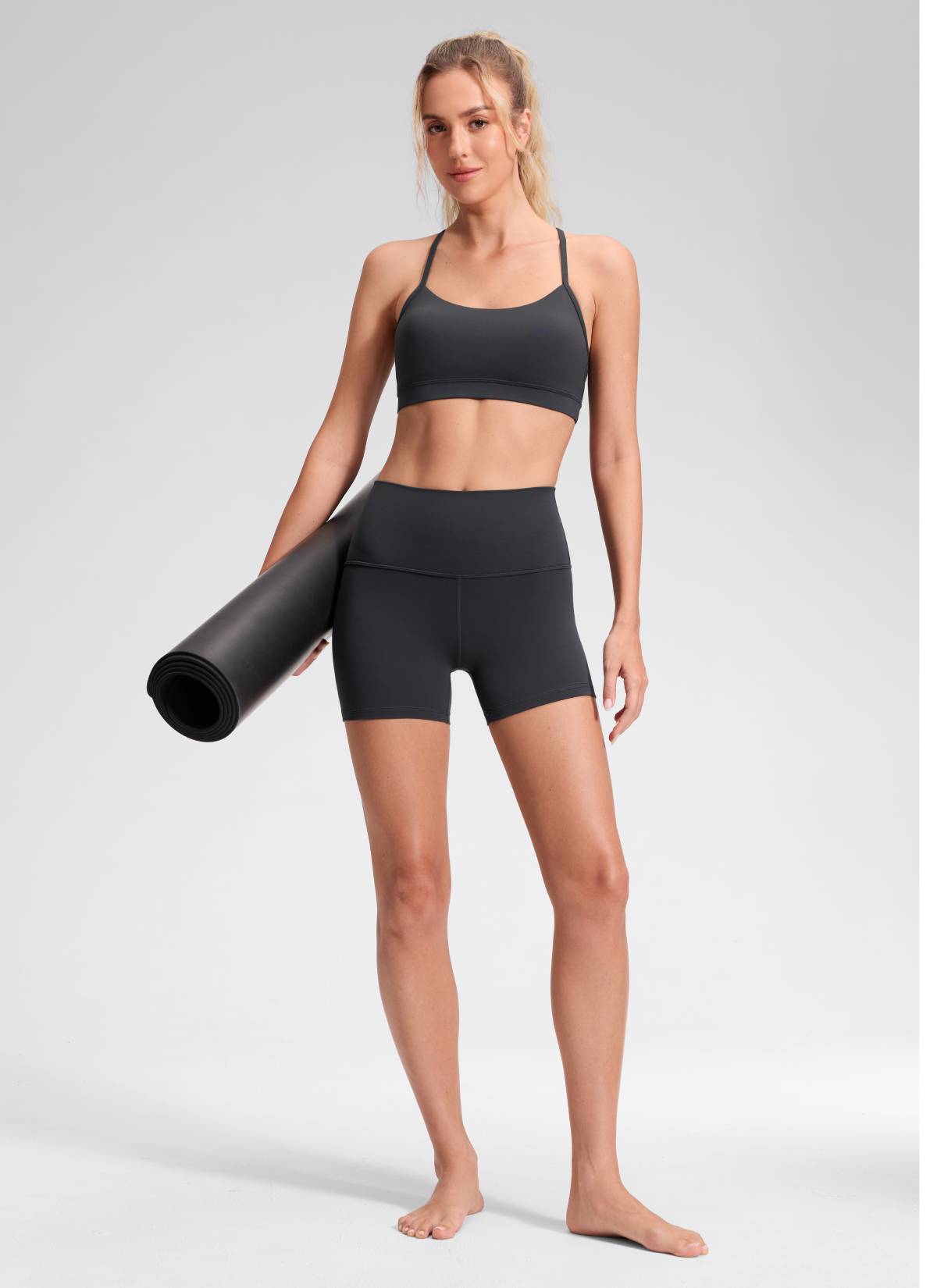 CRZ YOGA Women's Yoga High Rise Biker Shorts Butterluxe Shorts 4'' Mysterious Grey