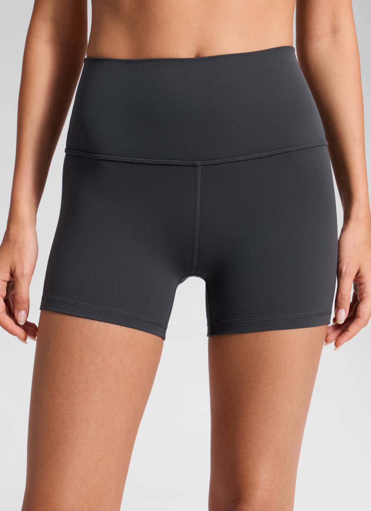 CRZ YOGA Women's Yoga High Rise Biker Shorts Butterluxe Shorts 4'' Mysterious Grey