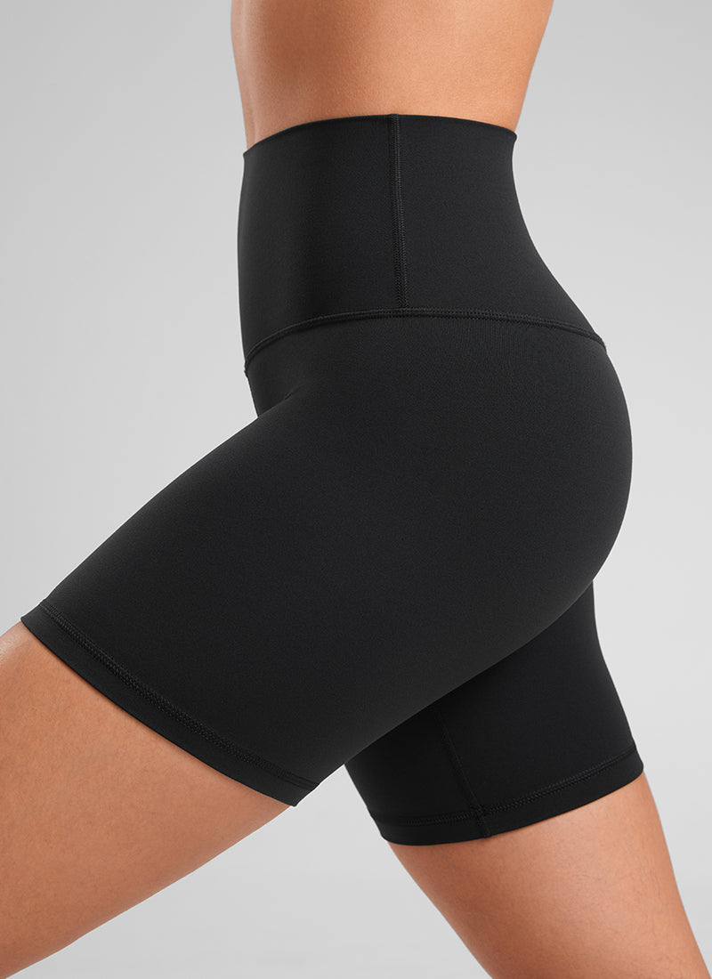 CRZ YOGA Women's Yoga High Rise Biker Shorts Butterluxe Shorts 6'' Black @model_info:Fiona