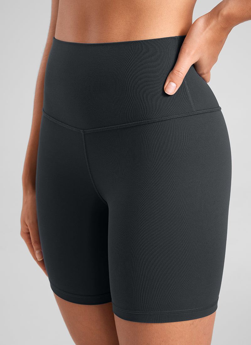 CRZ YOGA Women's Yoga High Rise Biker Shorts Butterluxe Shorts 6'' Melanite