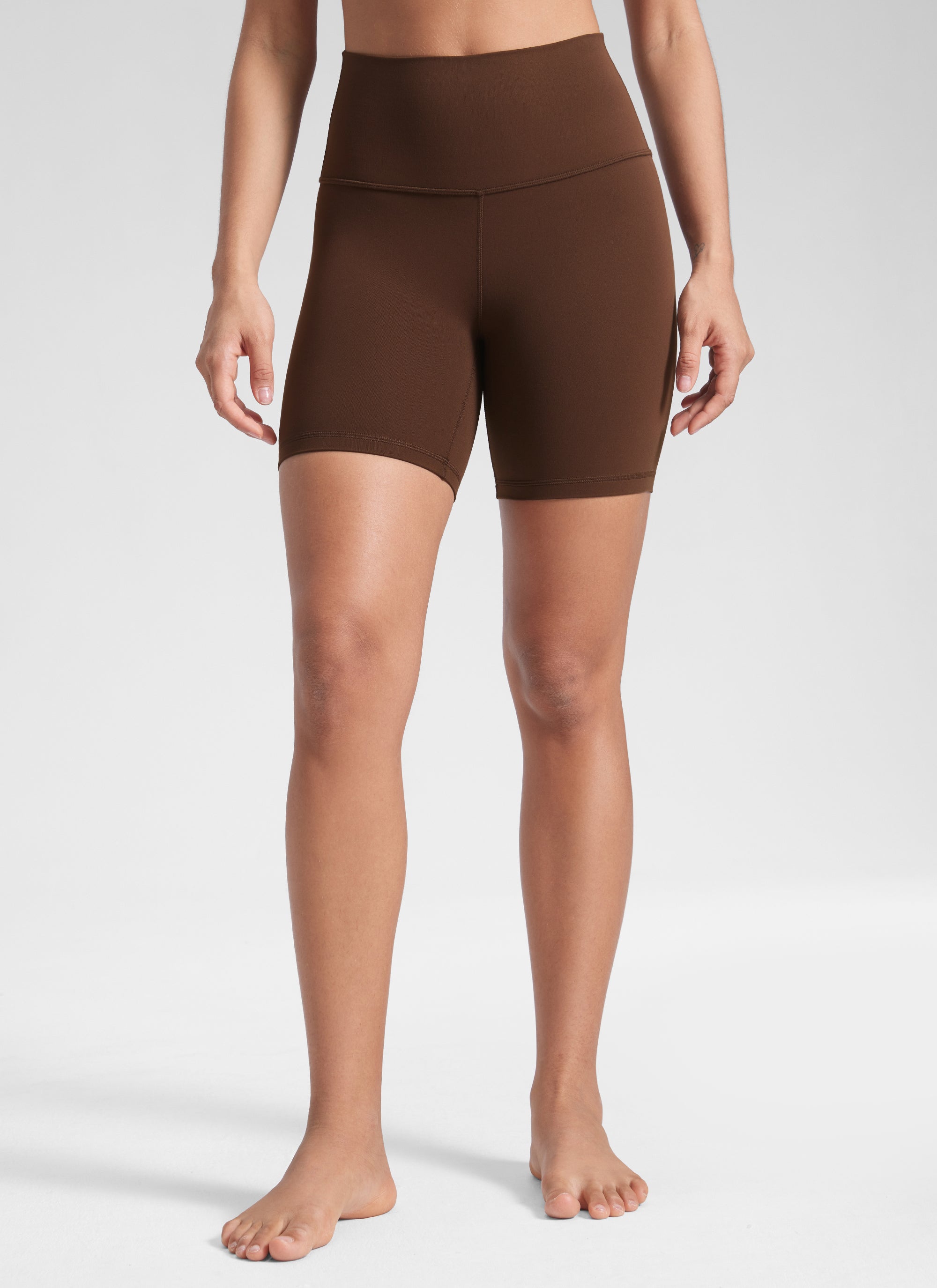 CRZ YOGA Women's Yoga High Rise Biker Shorts Butterluxe Shorts 6'' Lava Brown