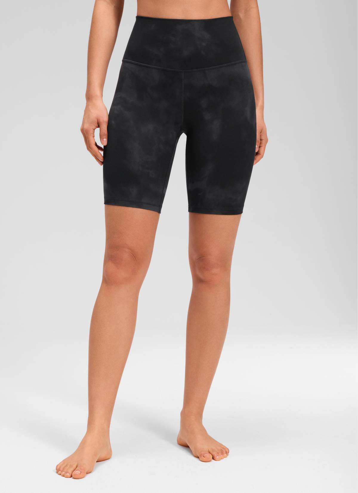 CRZ YOGA Women's Yoga High Rise Butterluxe Long Biker Shorts 8'' Black Tie Dye Flowers