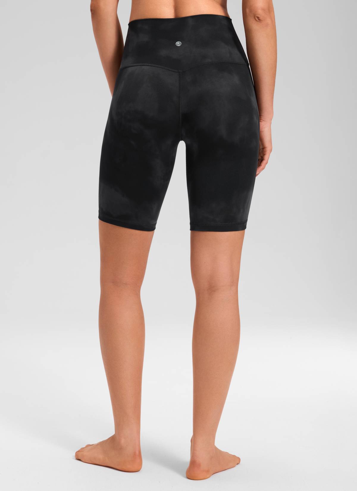 CRZ YOGA Women's Yoga High Rise Butterluxe Long Biker Shorts 8'' Black Tie Dye Flowers