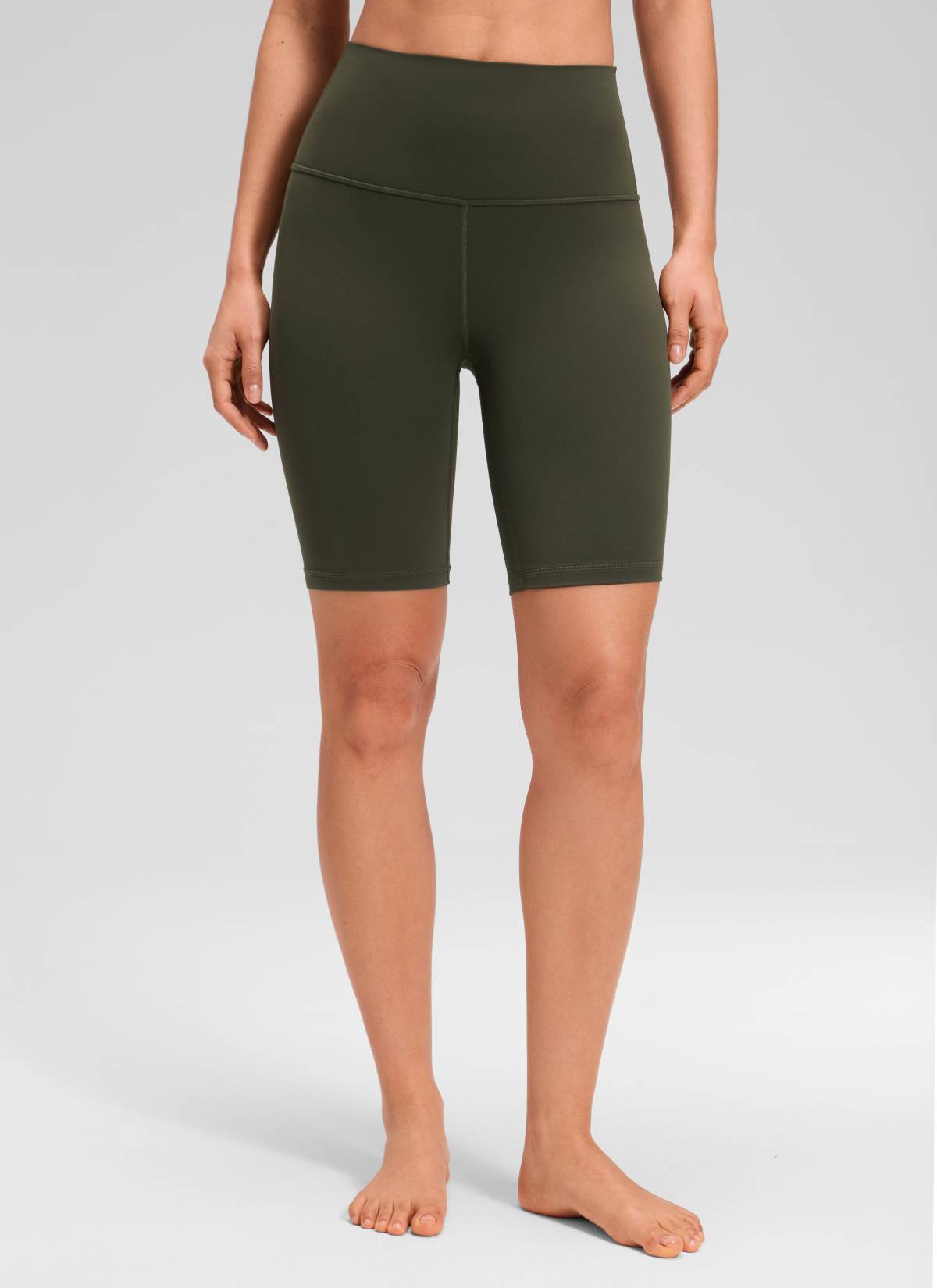 CRZ YOGA Women's Yoga High Rise Butterluxe Long Biker Shorts 8'' Olive Green