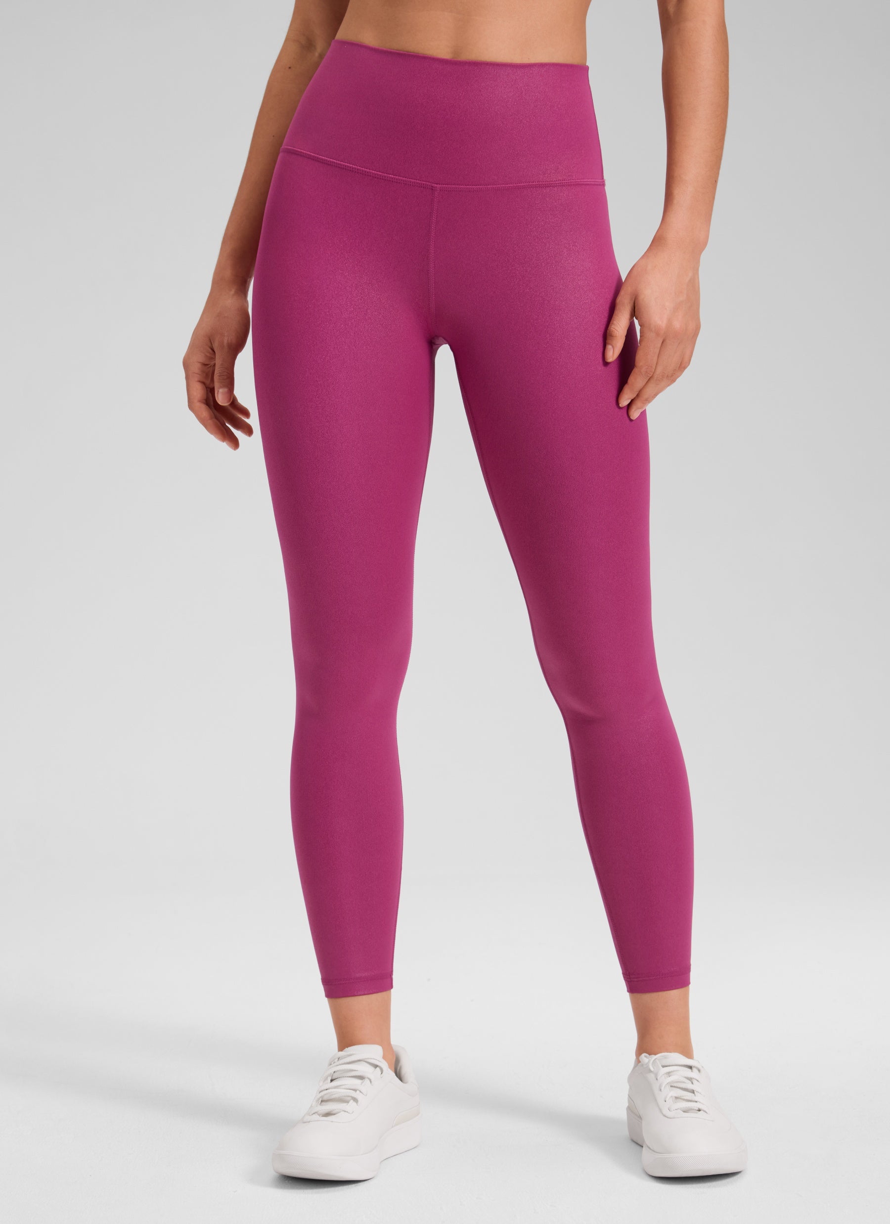 CRZ YOGA Women Butterluxe Matte Faux Leather Leggings 25'' Magenta Purple Classic Pattern