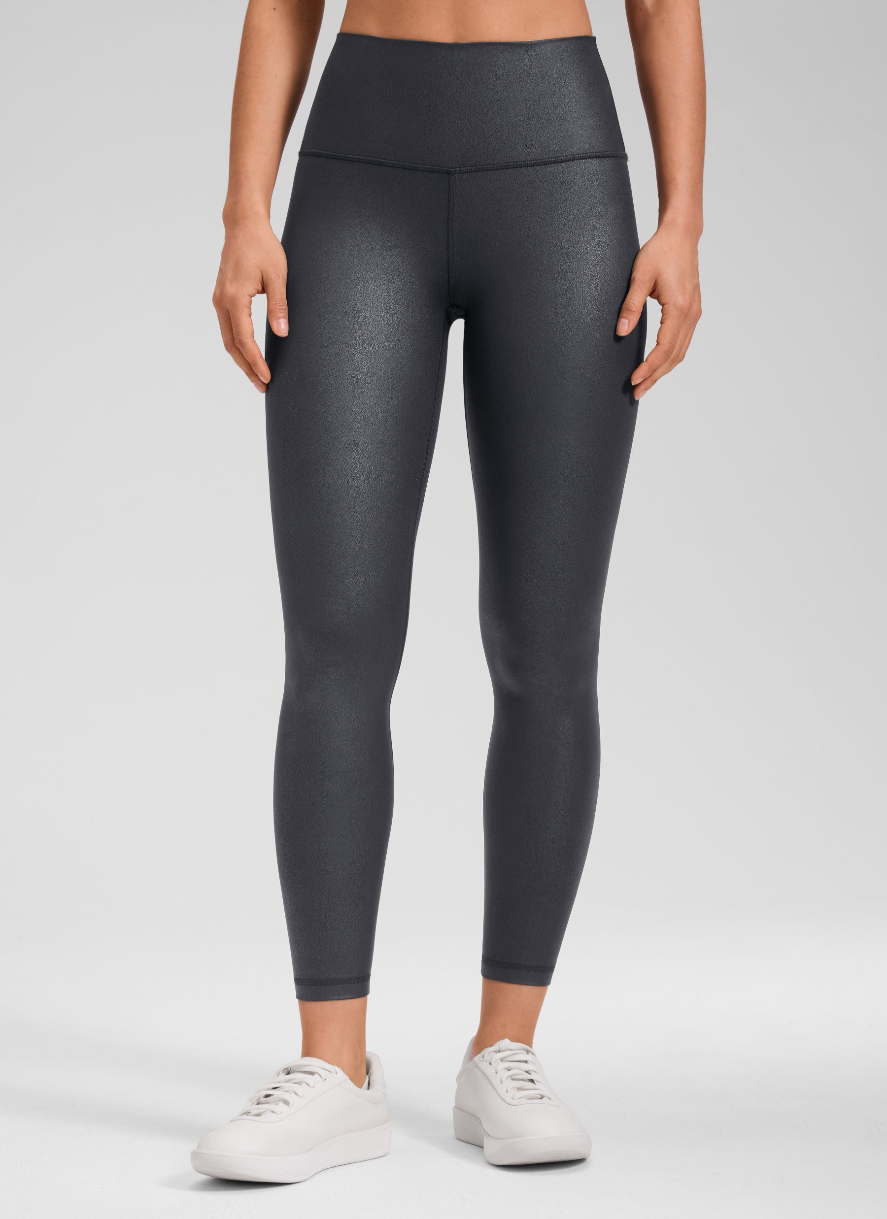 CRZ YOGA Women Butterluxe Matte Faux Leather Leggings 25'' Mysterious Grey Foil Pattern