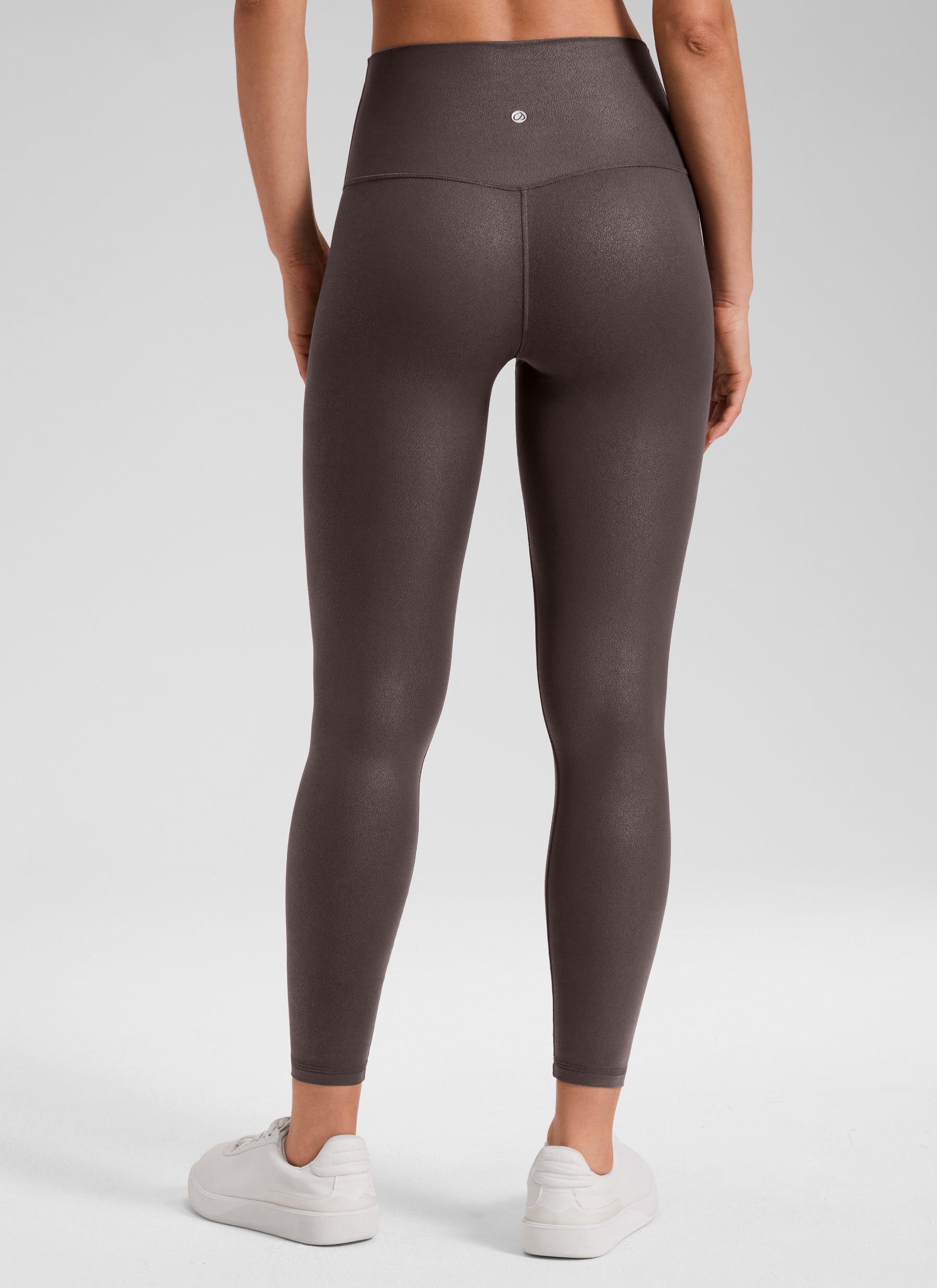 CRZ YOGA Women Butterluxe Matte Faux Leather Leggings 25'' Hot Fudge Brown Foil Pattern
