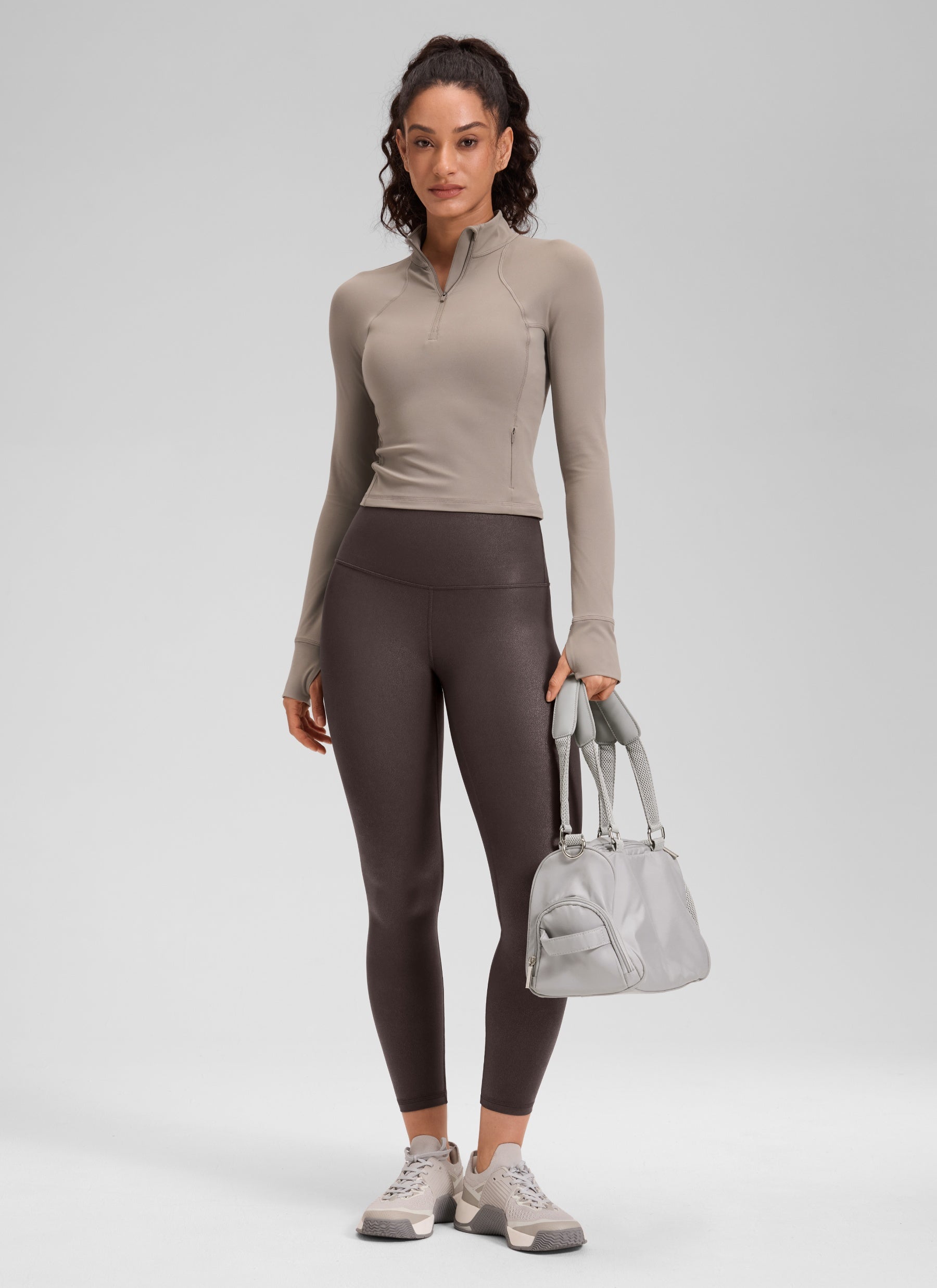CRZ YOGA Women Butterluxe Matte Faux Leather Leggings 25'' Hot Fudge Brown Foil Pattern