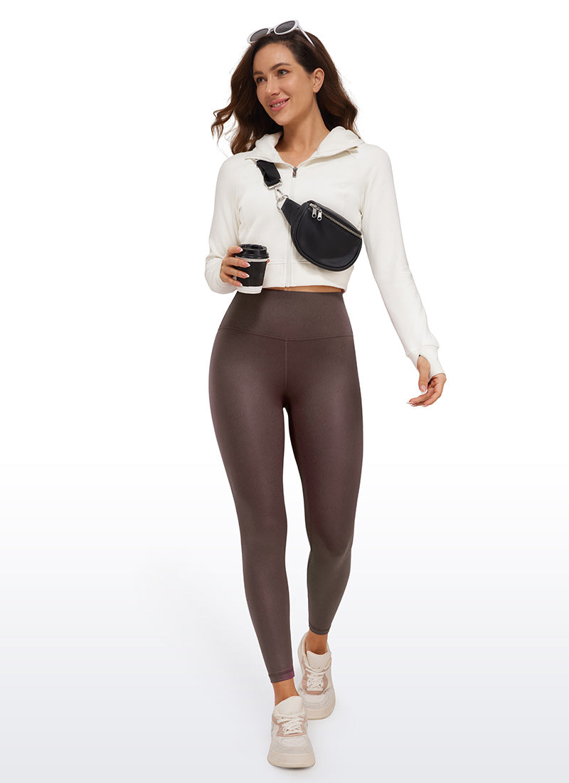 CRZ YOGA Women Butterluxe Matte Faux Leather Leggings 25'' Taupe Classic Pattern